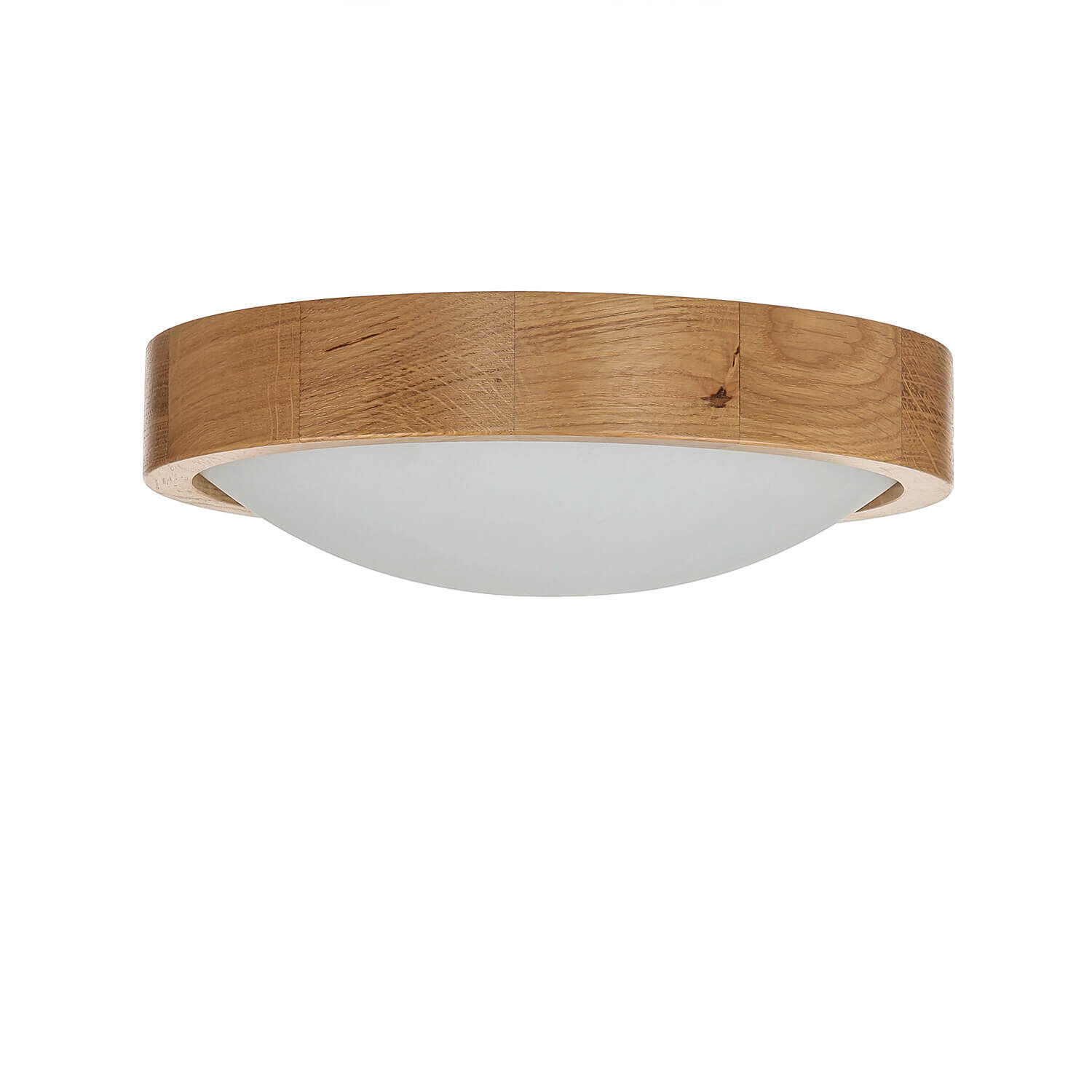 Lampe de plafond ronde bois verre abat-jour Ø27cm salon