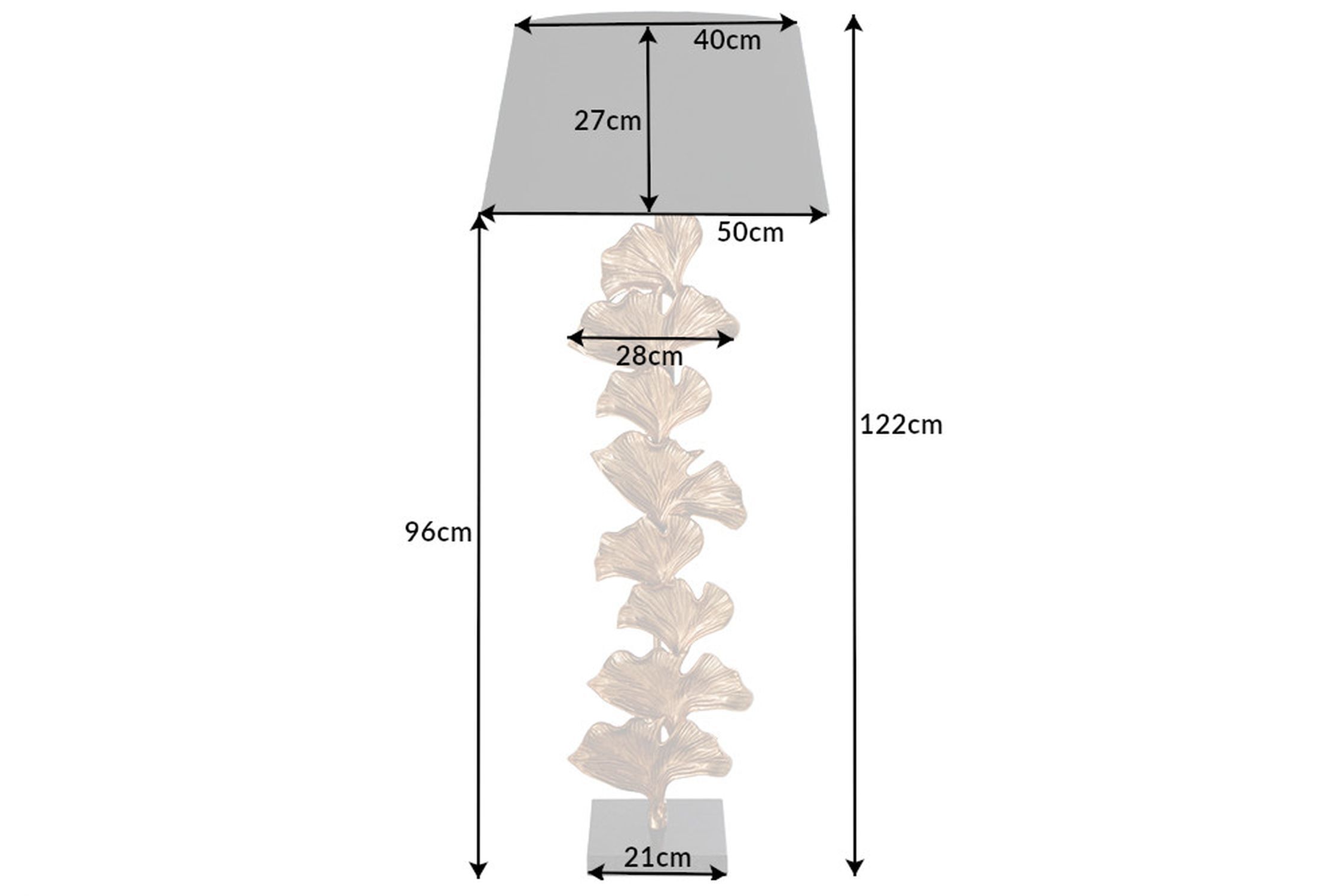 Lampadaire E27 tissu métal 122 cm en or noir