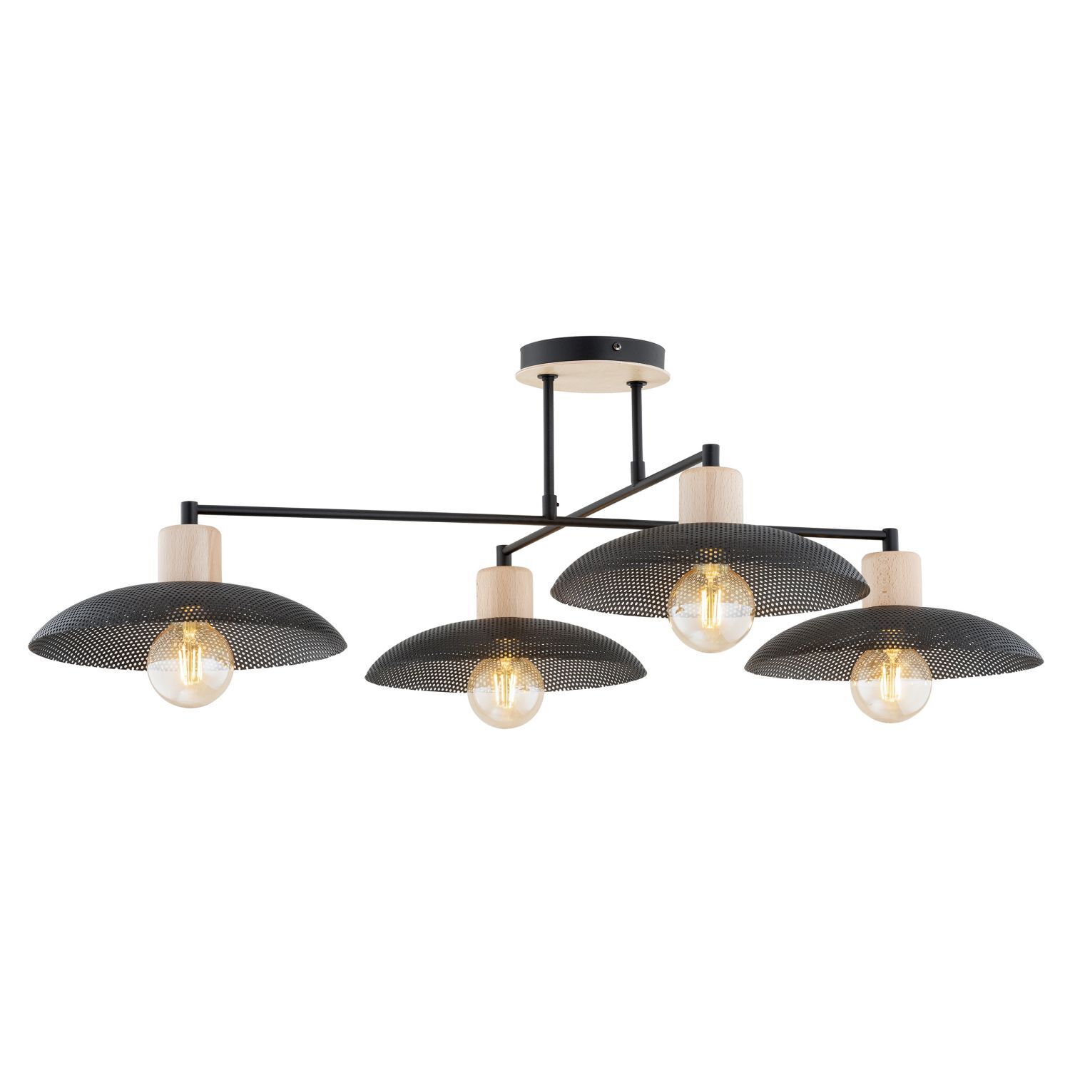Plafonnier noir imitation bois 100 cm de long métal E27 4 flammes