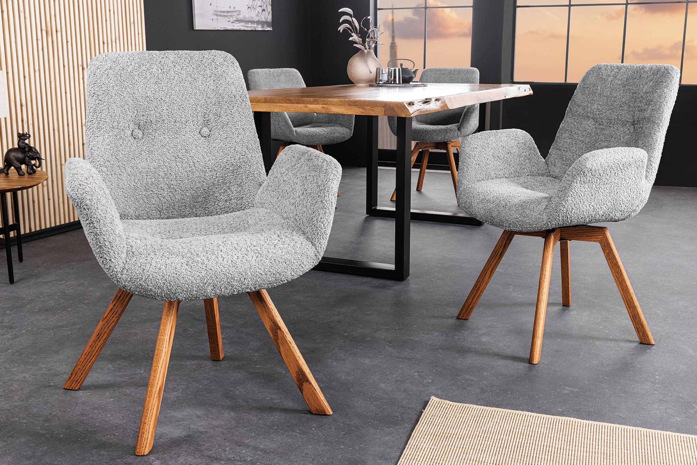 Chaise de salle à manger Gris Scandinave en bois bouclé Moebel, Stuhl, Drinnen