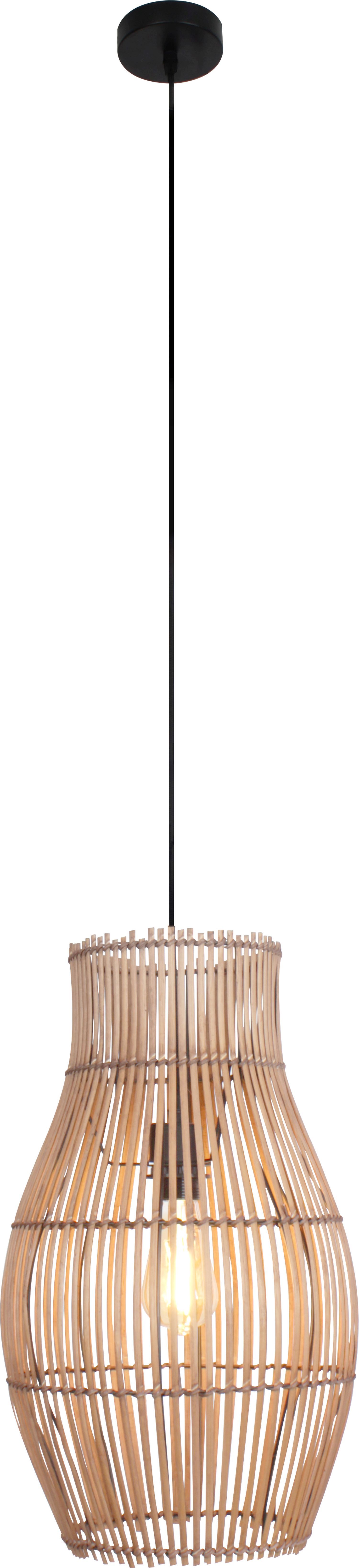 Suspension moderne en bambou naturel noir Ø30 cm E27