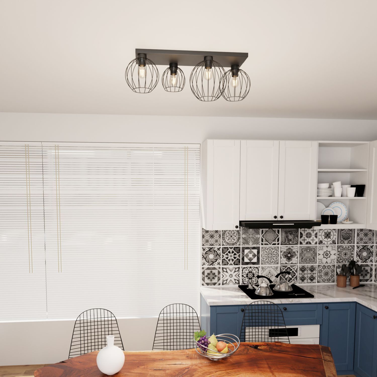 Plafonnier Retro Noir Fil E27 3-flmg 70 cm de long