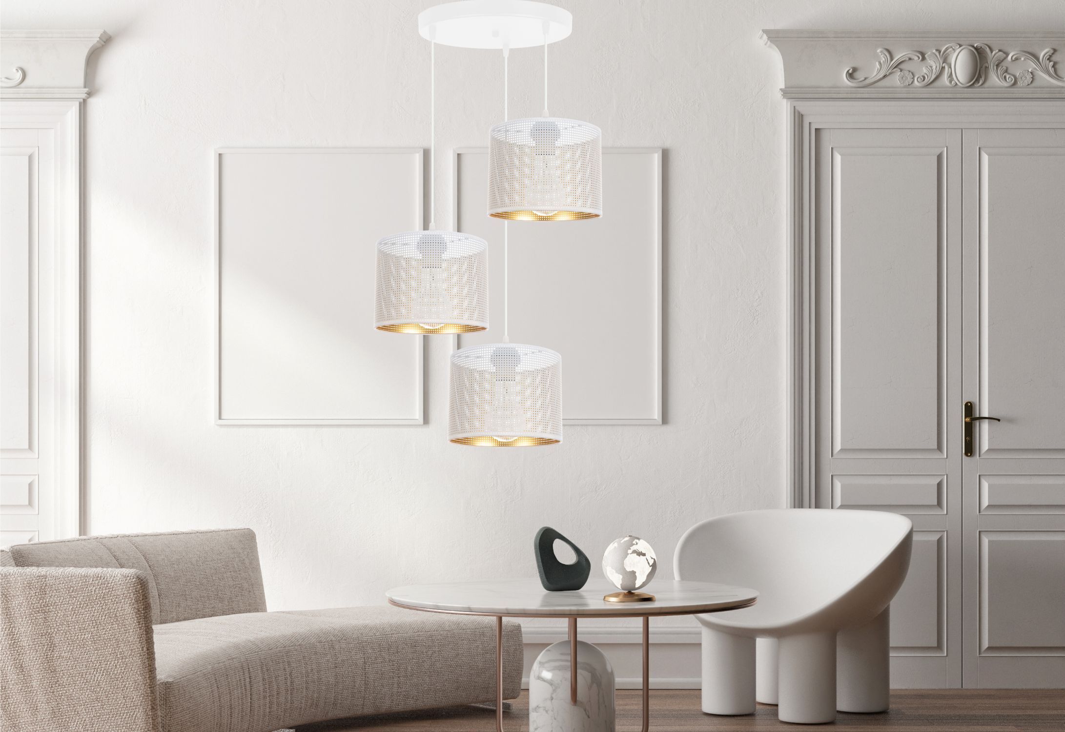 Lampe à suspendre métal blanc or E27 3-flammes Ø45 cm Loft