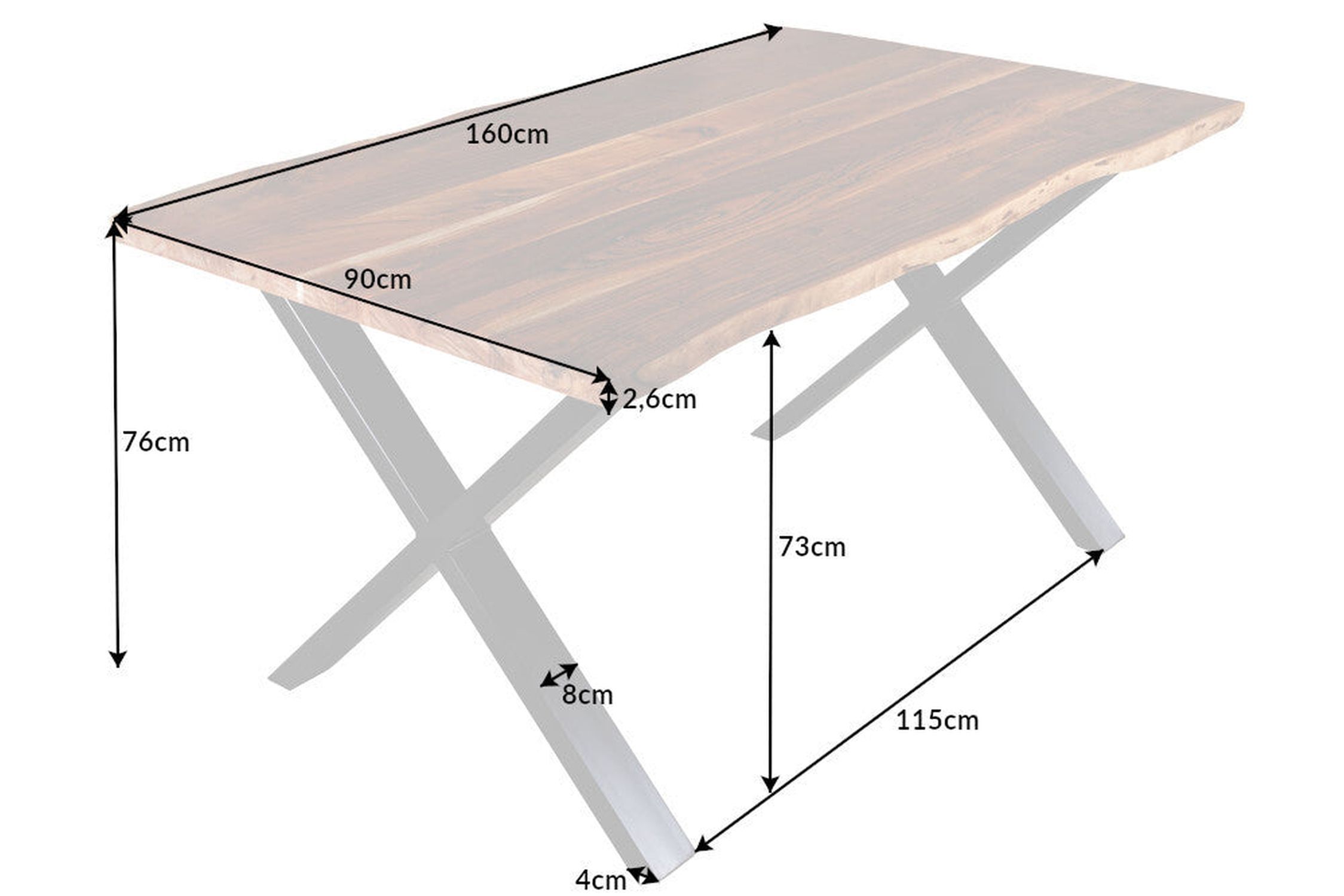 Table de salle à manger bord d'arbre en bois d'acacia métal 160 x 90 cm Moebel, Tabelle, Kaffeetisch, Esstisch, Schreibtisch