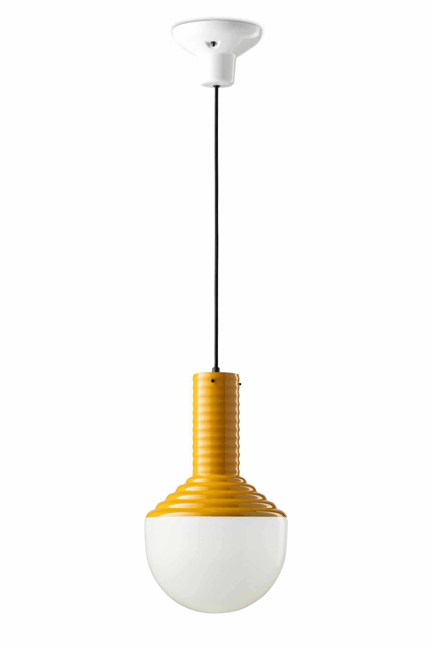 Suspension verre céramique E27 ronde D : 24 cm blanc jaune