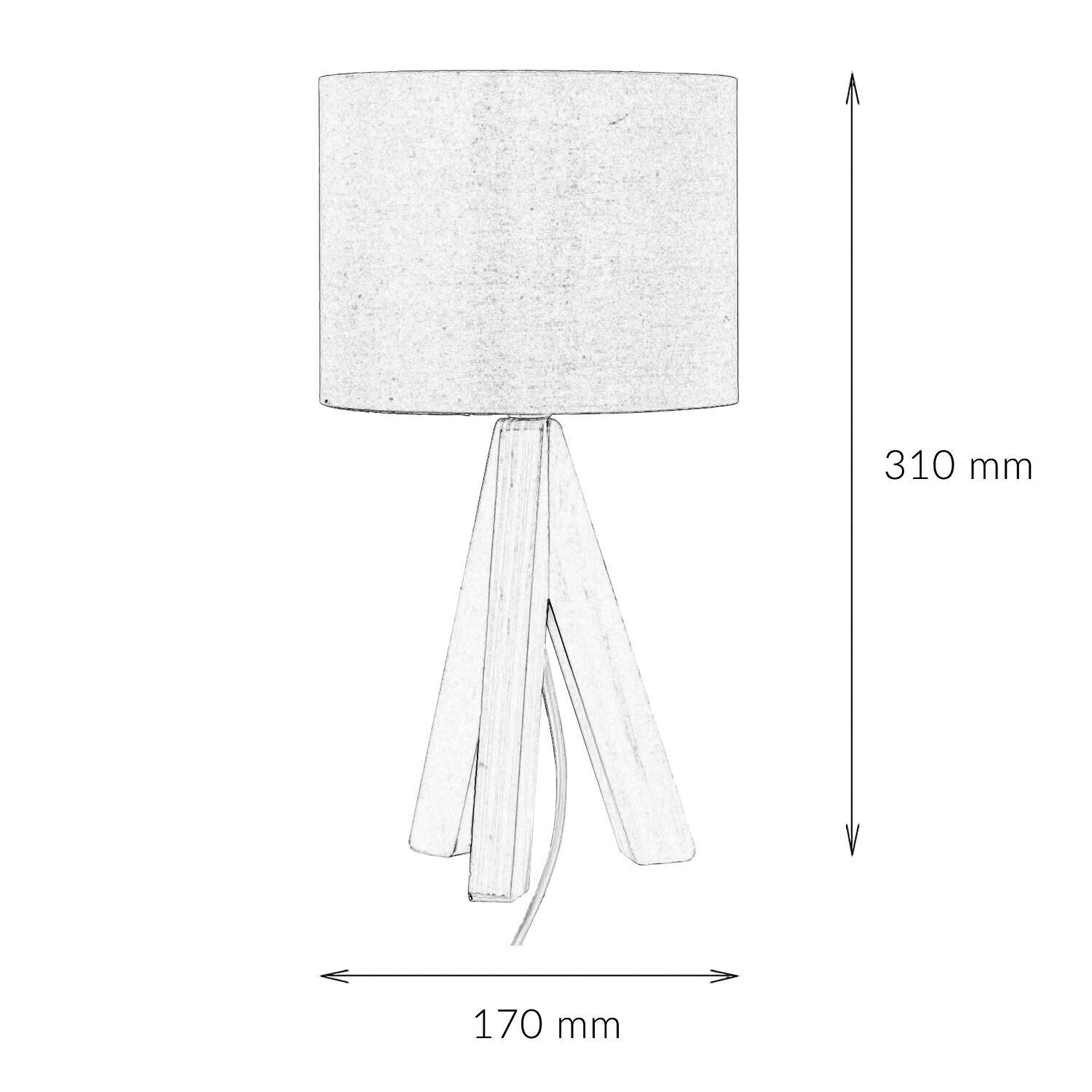 Edle Tischlampe Holz Stoffschirm Grau 31cm Ø17cm Lampe, Tischlampe, Lampenschirm