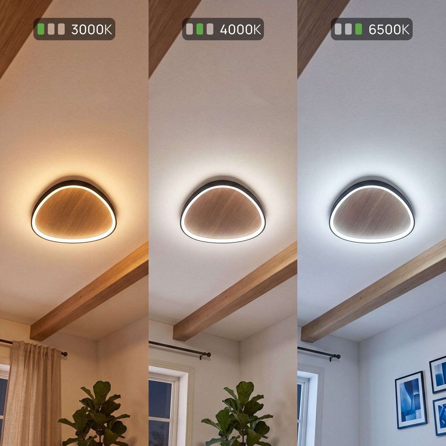 Applique LED Nature Noir L:85 cm 60W Scandinave deckeleuchte, deckenbaldachin?, holzakzent, LED-Ring, dreiteiliges licht