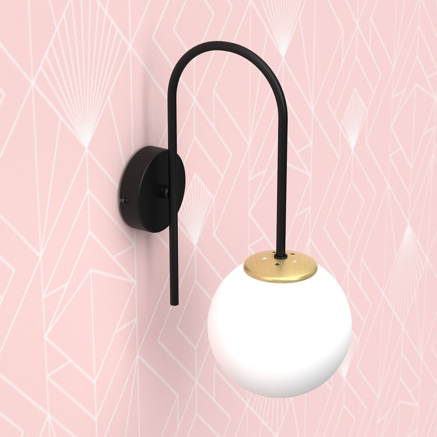 Applique Métal Verre Noir Blanc Laiton E14 Boule Lampe