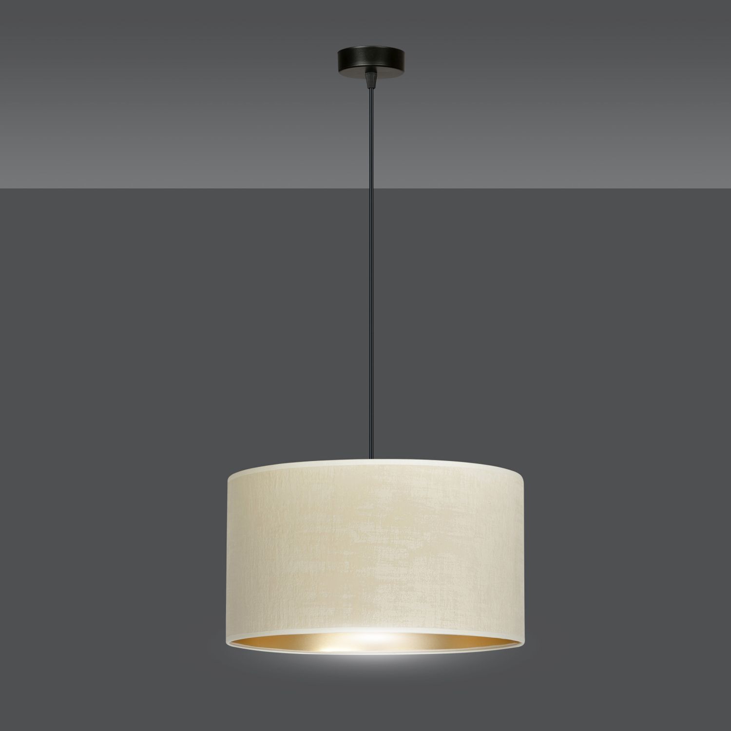 Lampe à suspendre tissu Ø 35 cm rond blanc or noir E27