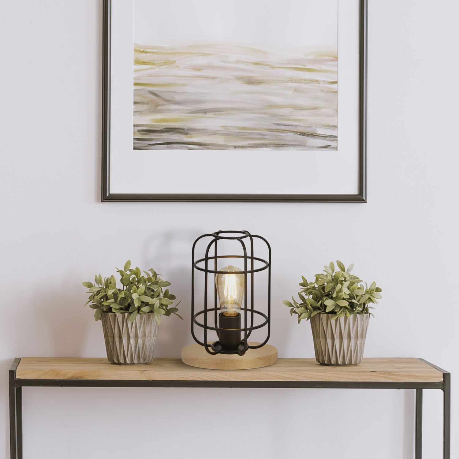 Petite lampe de table H : 24,5 cm Ø 18 cm E27 Métal Bois