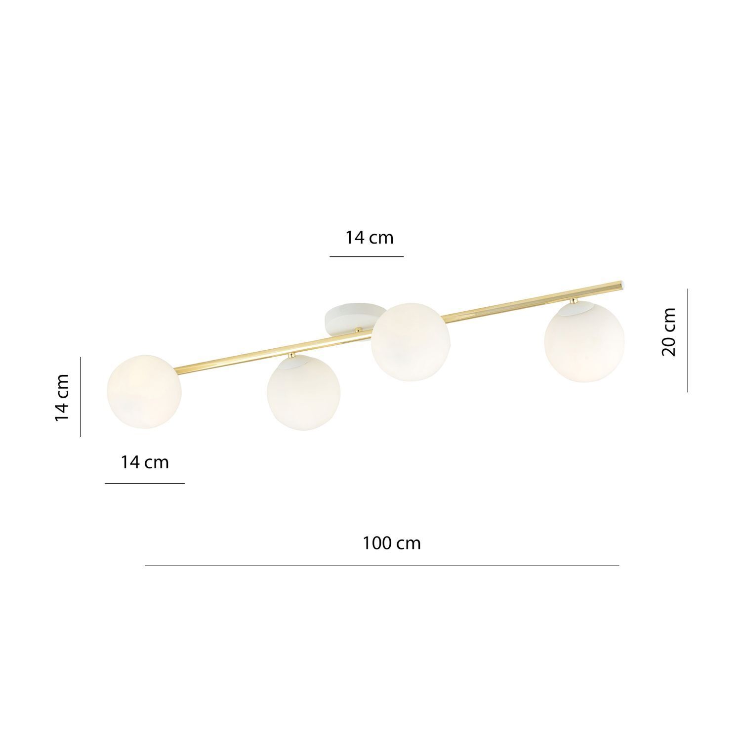 Plafonnier verre métal 100 cm long blanc or E14