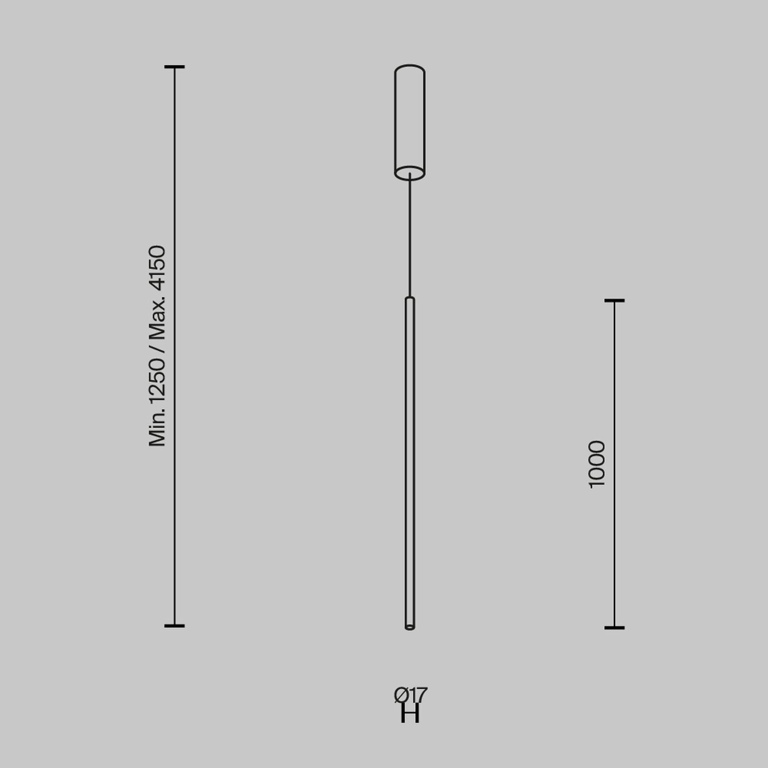 Suspension LED Aluminium D : 1,7 cm H : max. 415 cm
