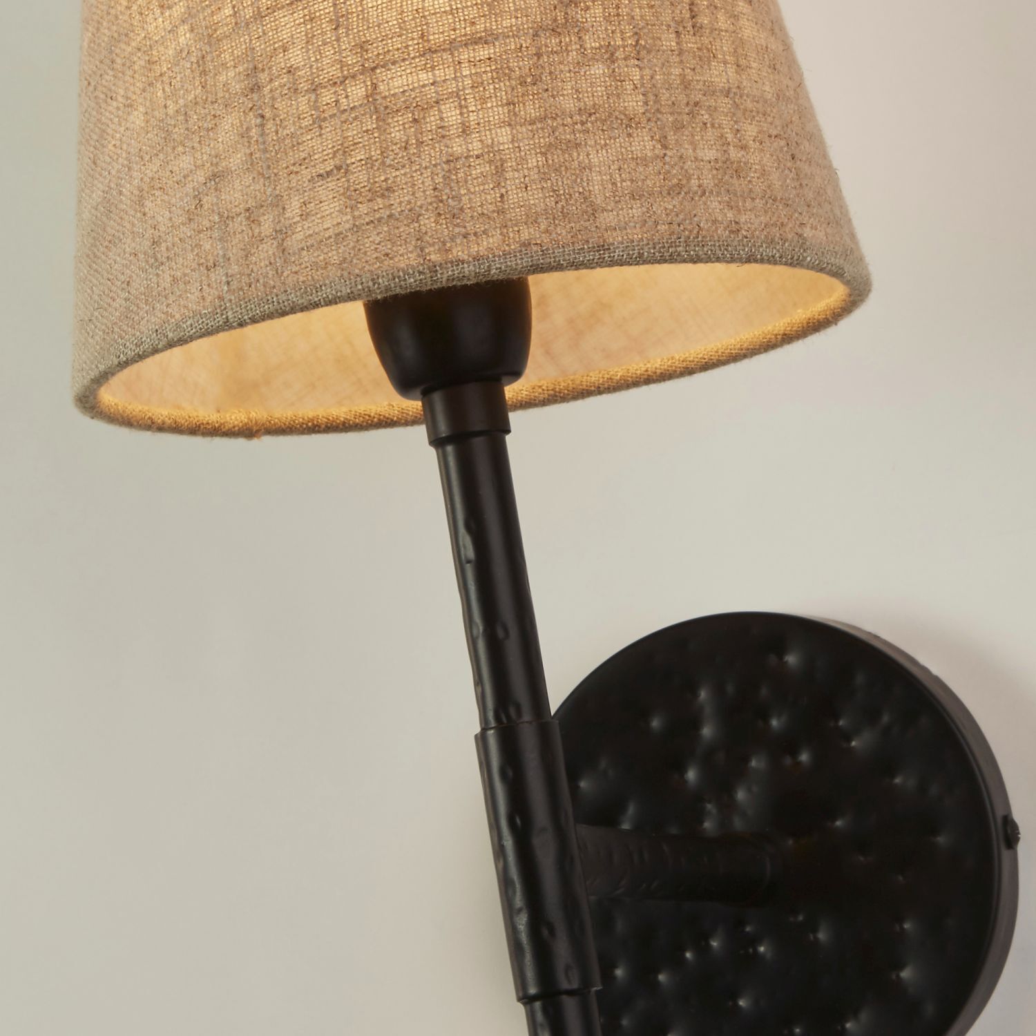 Applique Noir Crème H : 43 cm E14 Tissu Métal Rustique