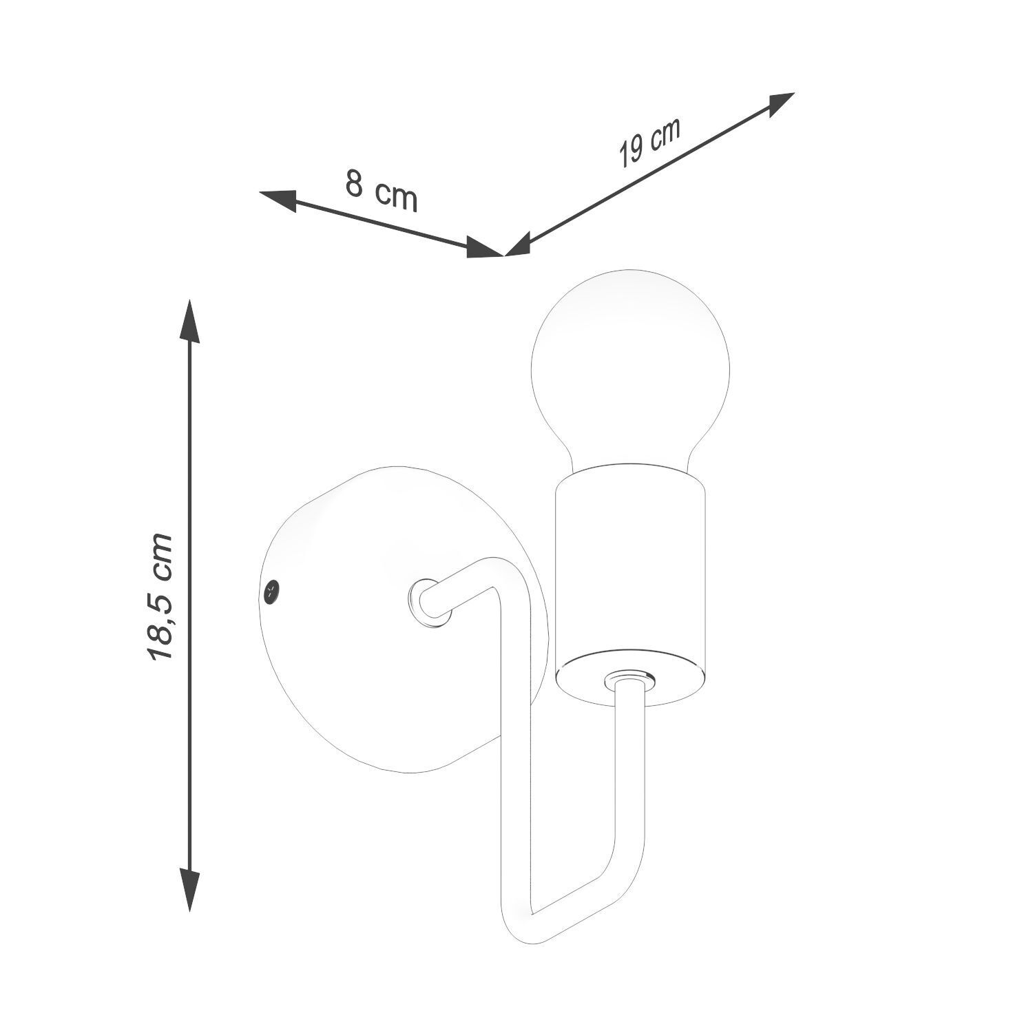 Wandleuchte mit Arm Stahl Holz Schwarz E27 H:18 cm Wandleuchte, Wandleuchten, Licht, Lampenarm, Birne