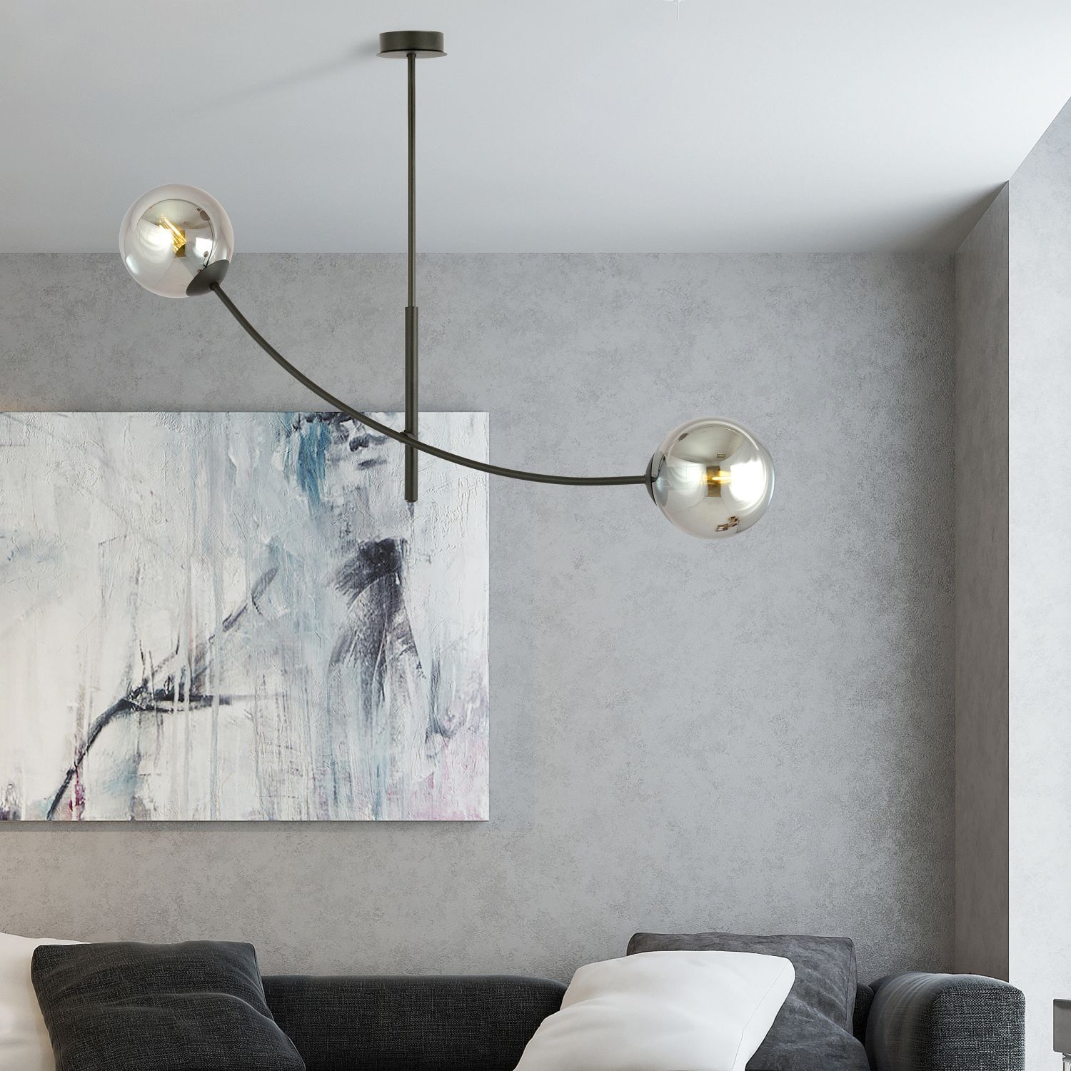 Lampe de plafond verre fumé métal L : 83 cm orientable E14 2 flammes