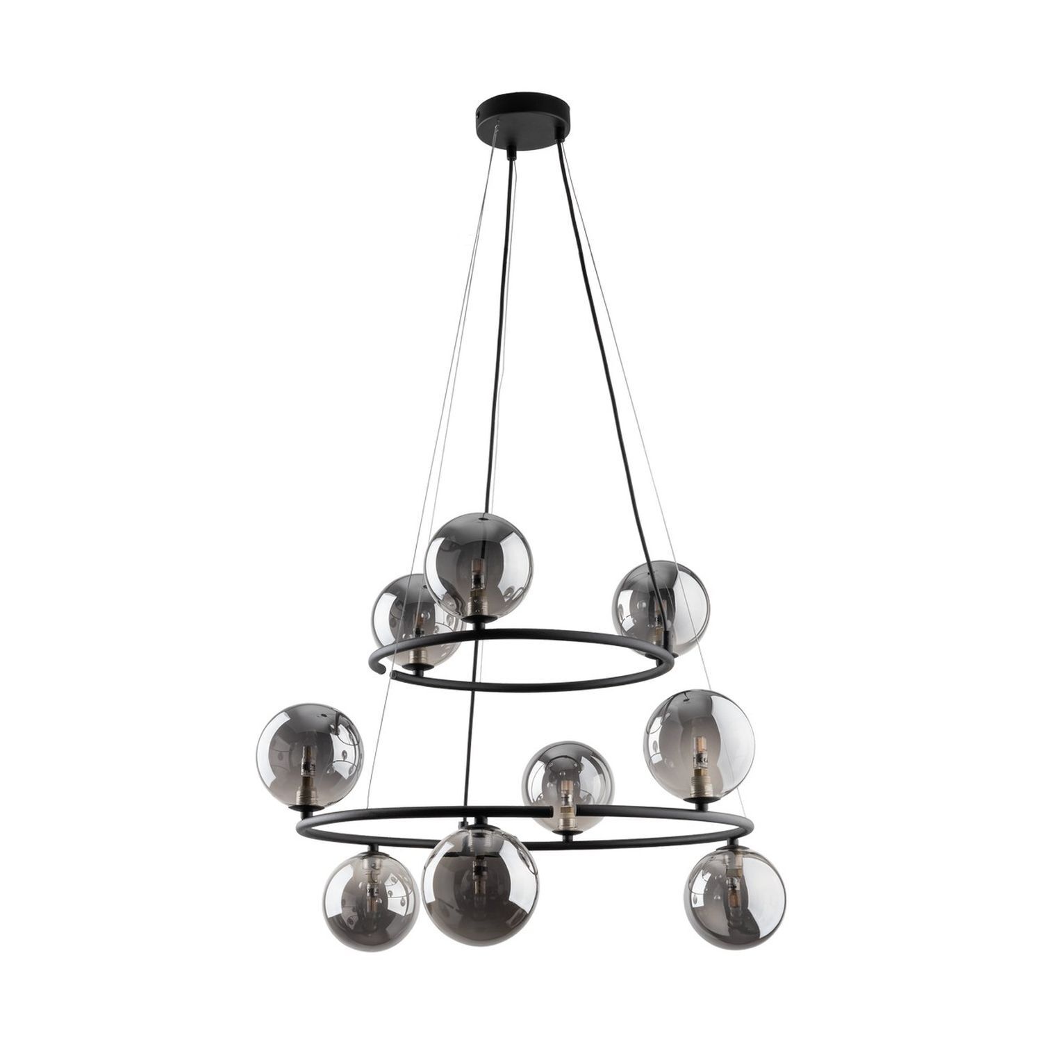 Suspension métal verre fumé G9 noir graphite 2 anneaux