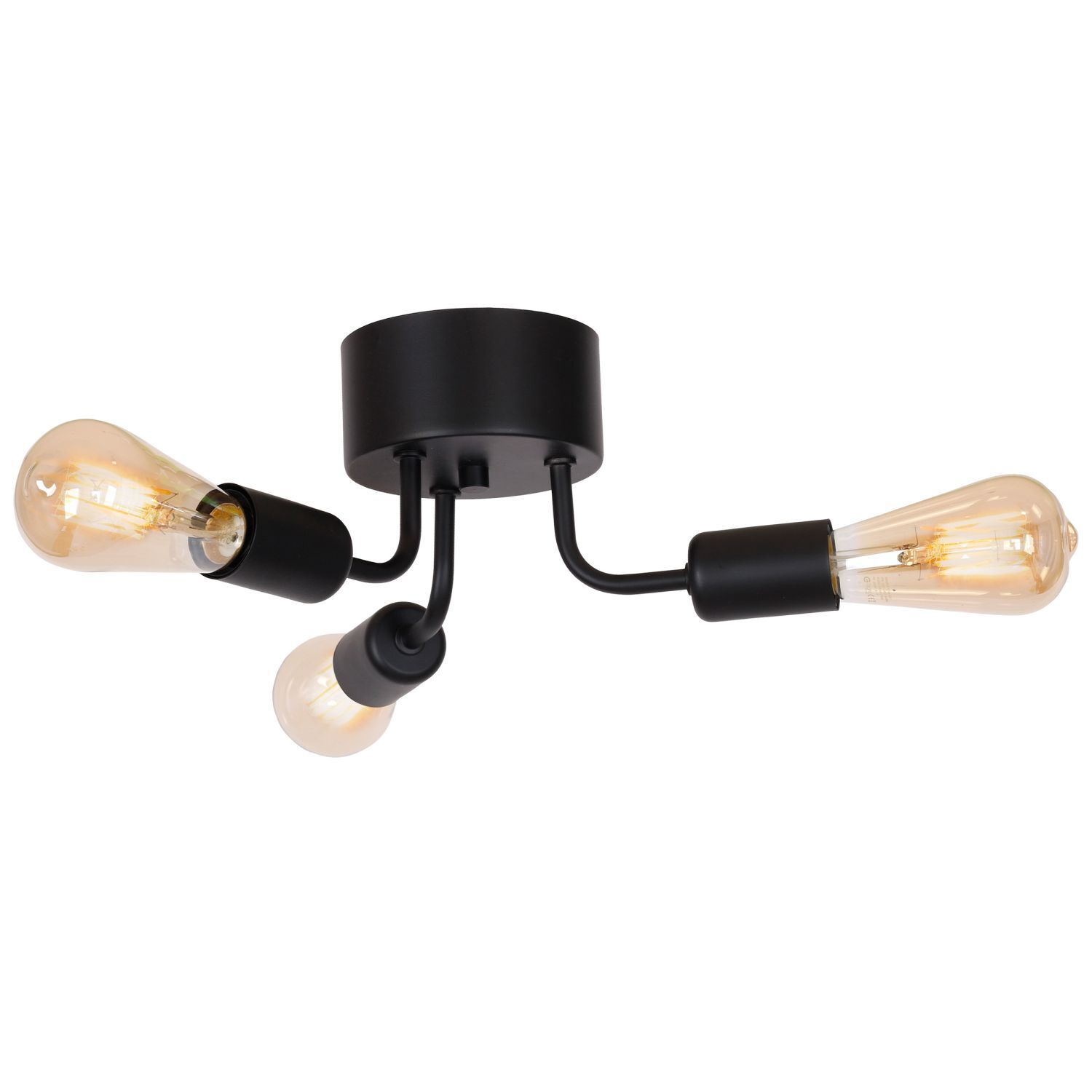 Plafonnier noir design rétro métal 3 flammes