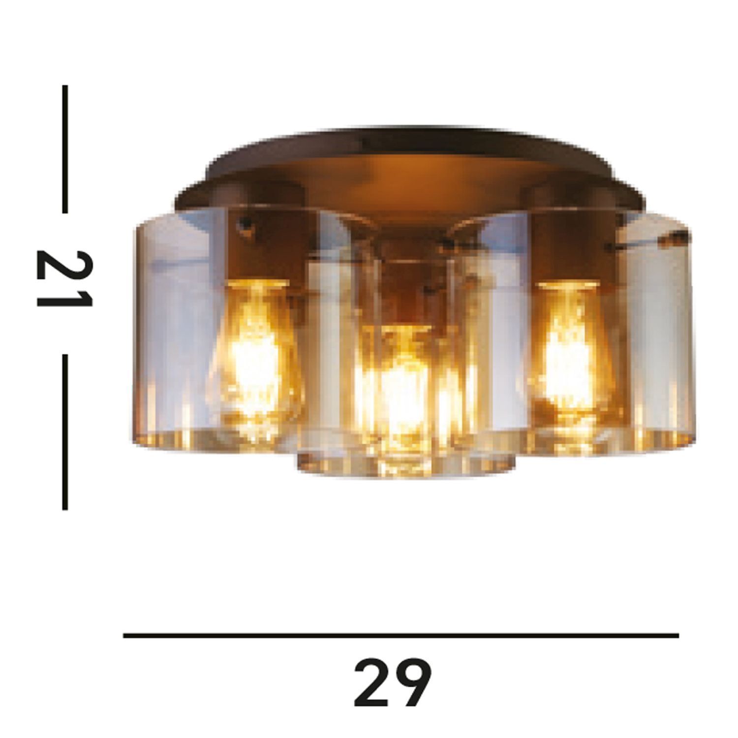 Plafonnier verre métal en moka ambre 3 flammes