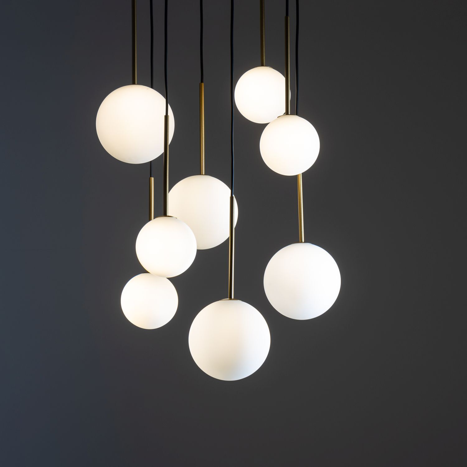 Lampe à suspendre Abat-jour sphérique Noir Blanc Or 8x G9 Verre