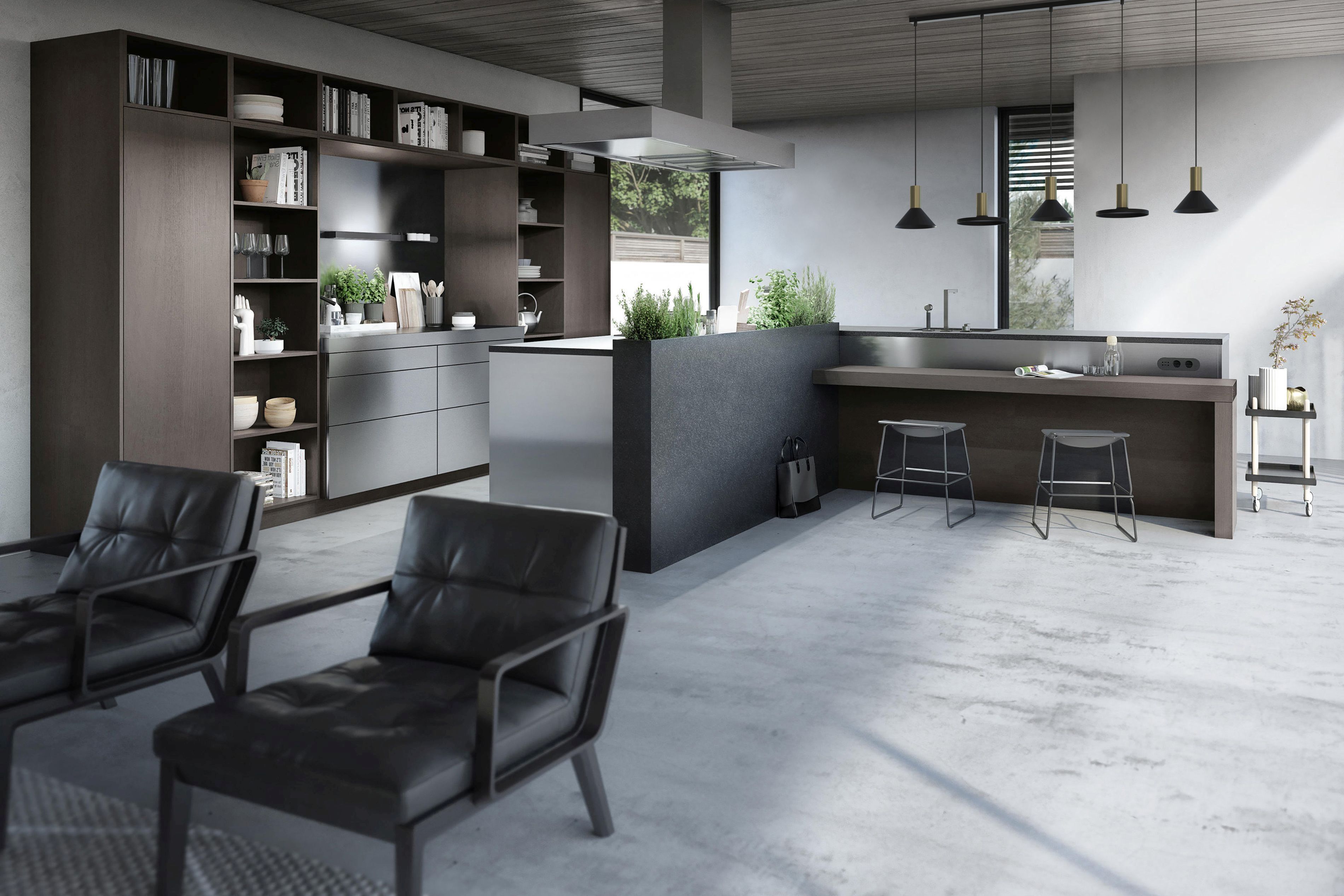 kücheninseln, eiche, moderne küche, haltenhalter, barhocker