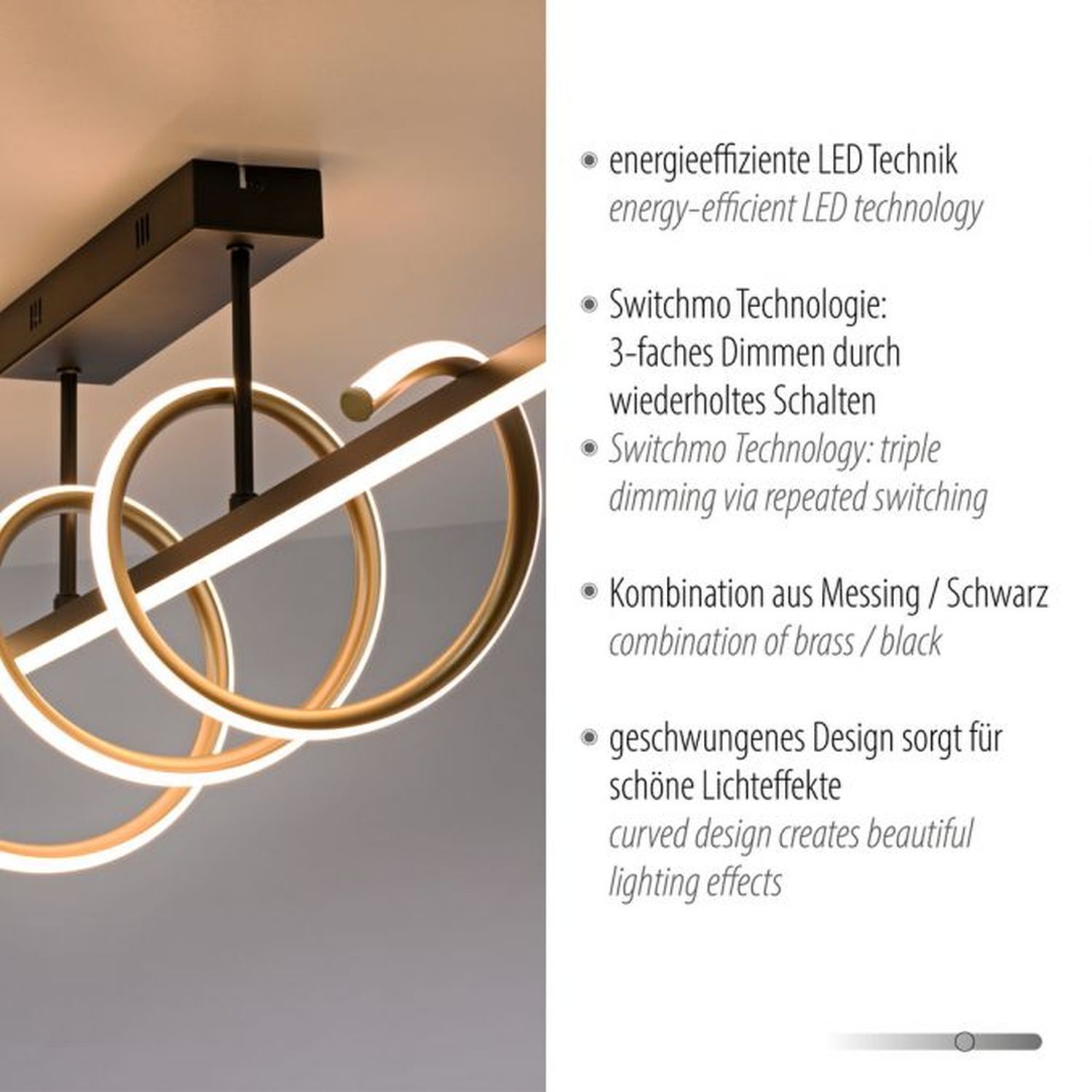 Lampe de plafonnier LED métal dimmable 3000 K noir laiton