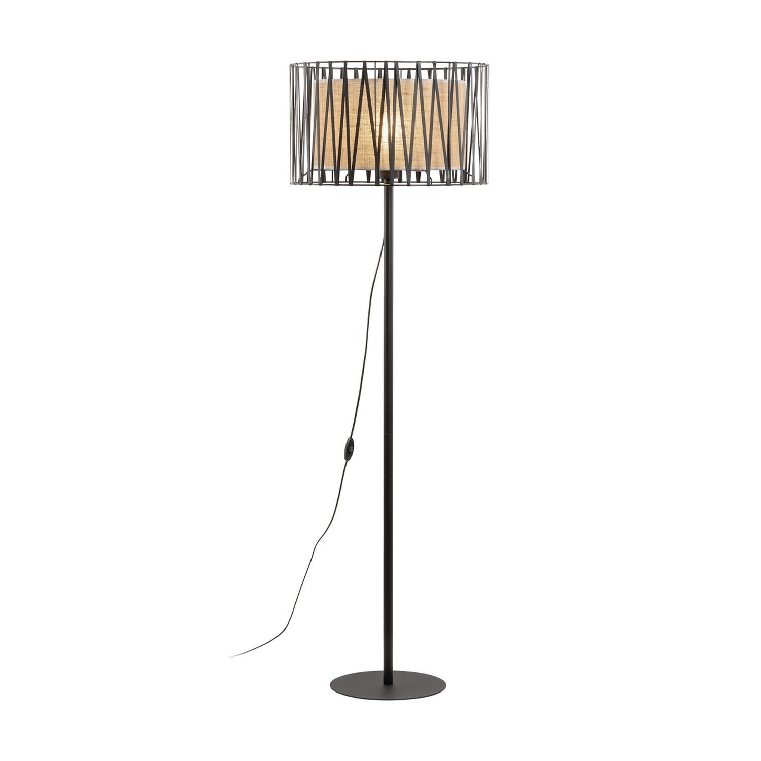 Lampadaire 158 cm Métal Jute Noir Marron E27 Moderne