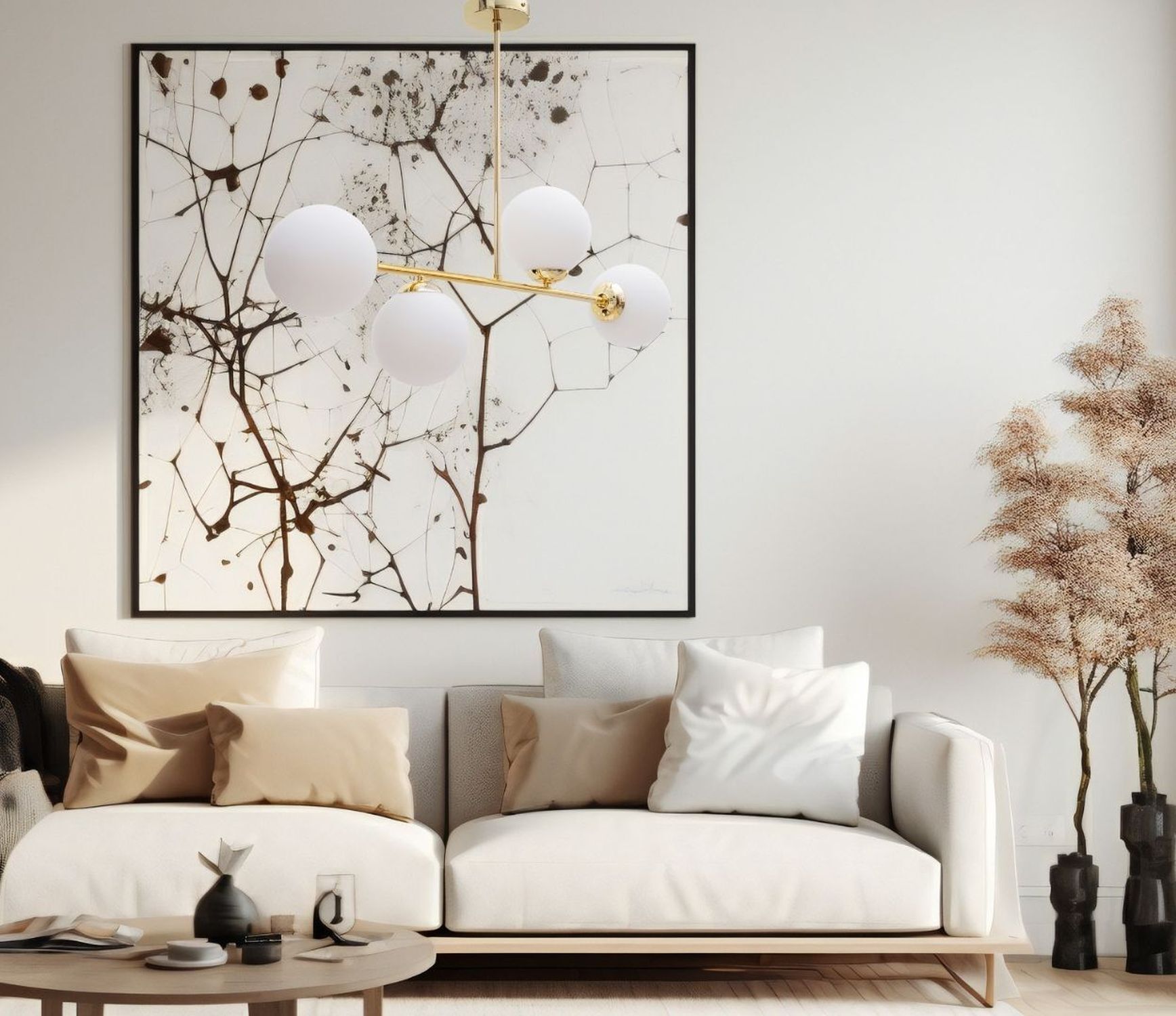 Leinwandkunst, abstraktes Muster, gerahmte Wandkunst, Kugelleuchten-Kronleuchter, Wohnaccessoire