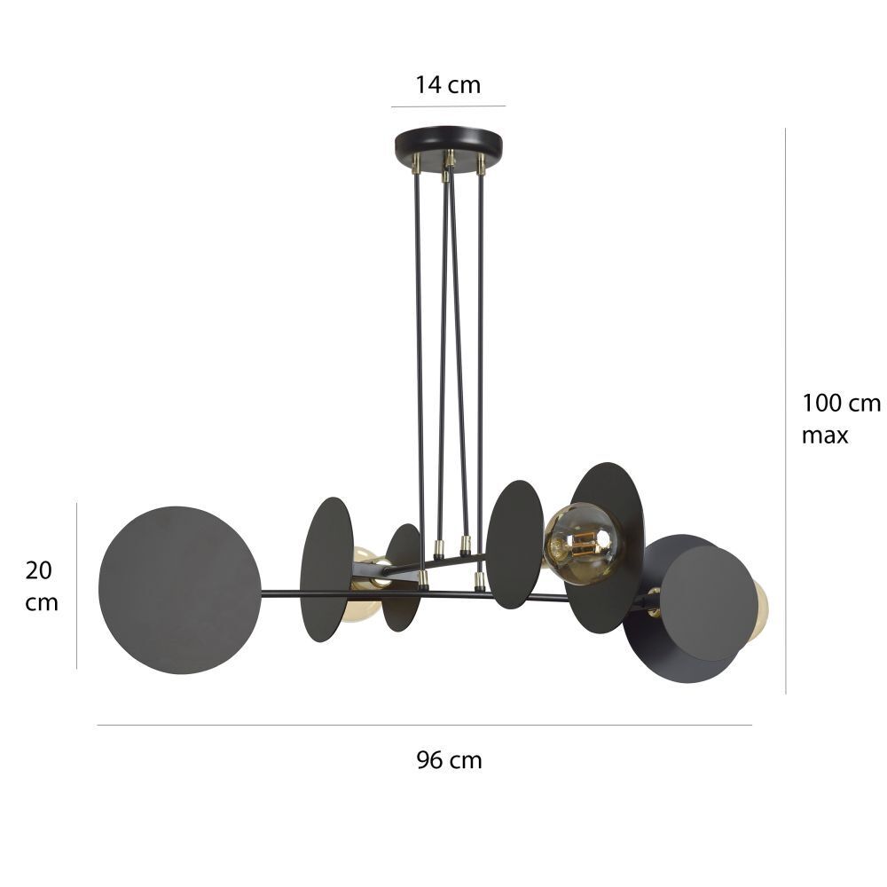 Lampe à suspendre noire métal ajustable 4x E27 Moderne