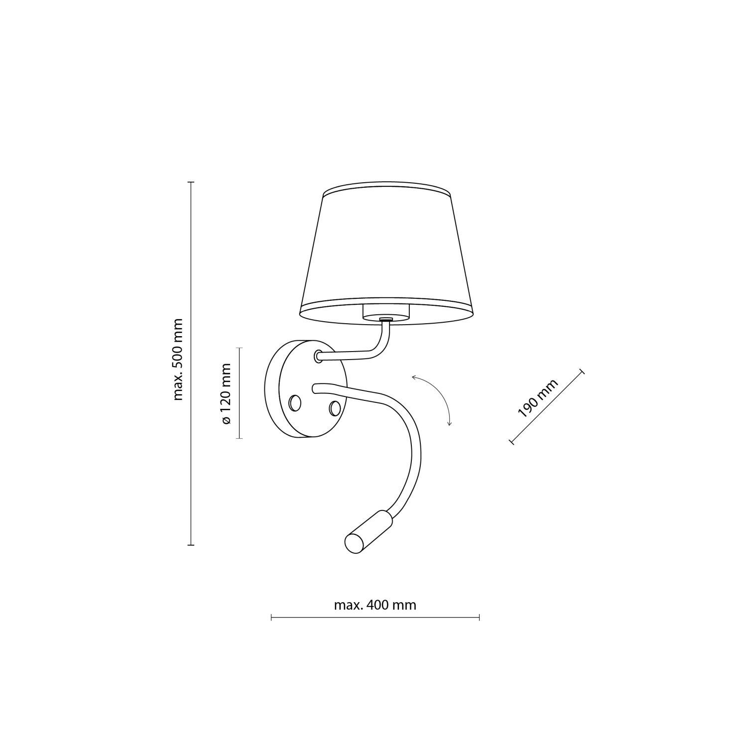 Applique Interrupteur Col de cygne H : 50 cm E27 + G9 Noir