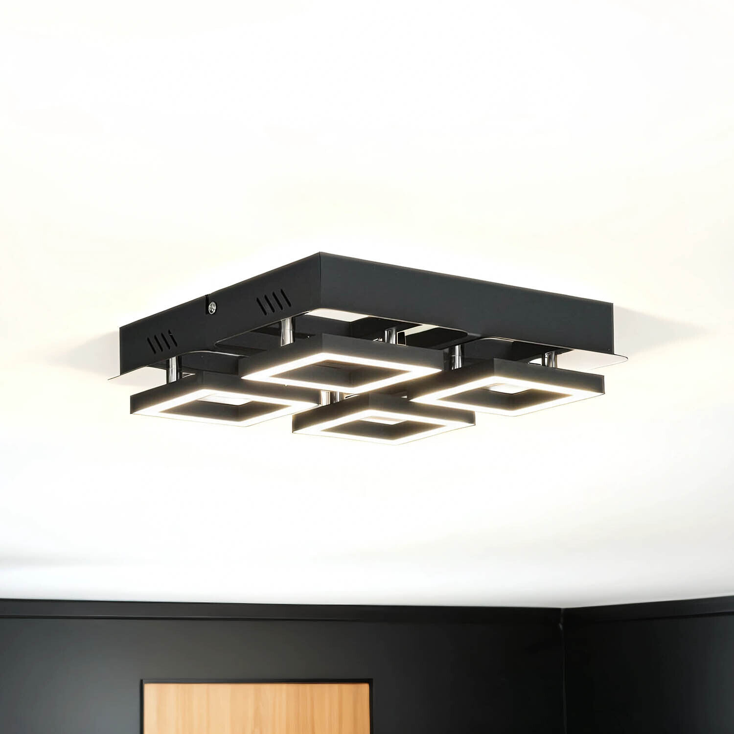 Deckenleuchte LED B: 25 cm Edelstahl in Schwarz Chrom 4200 K Deckenleuchte