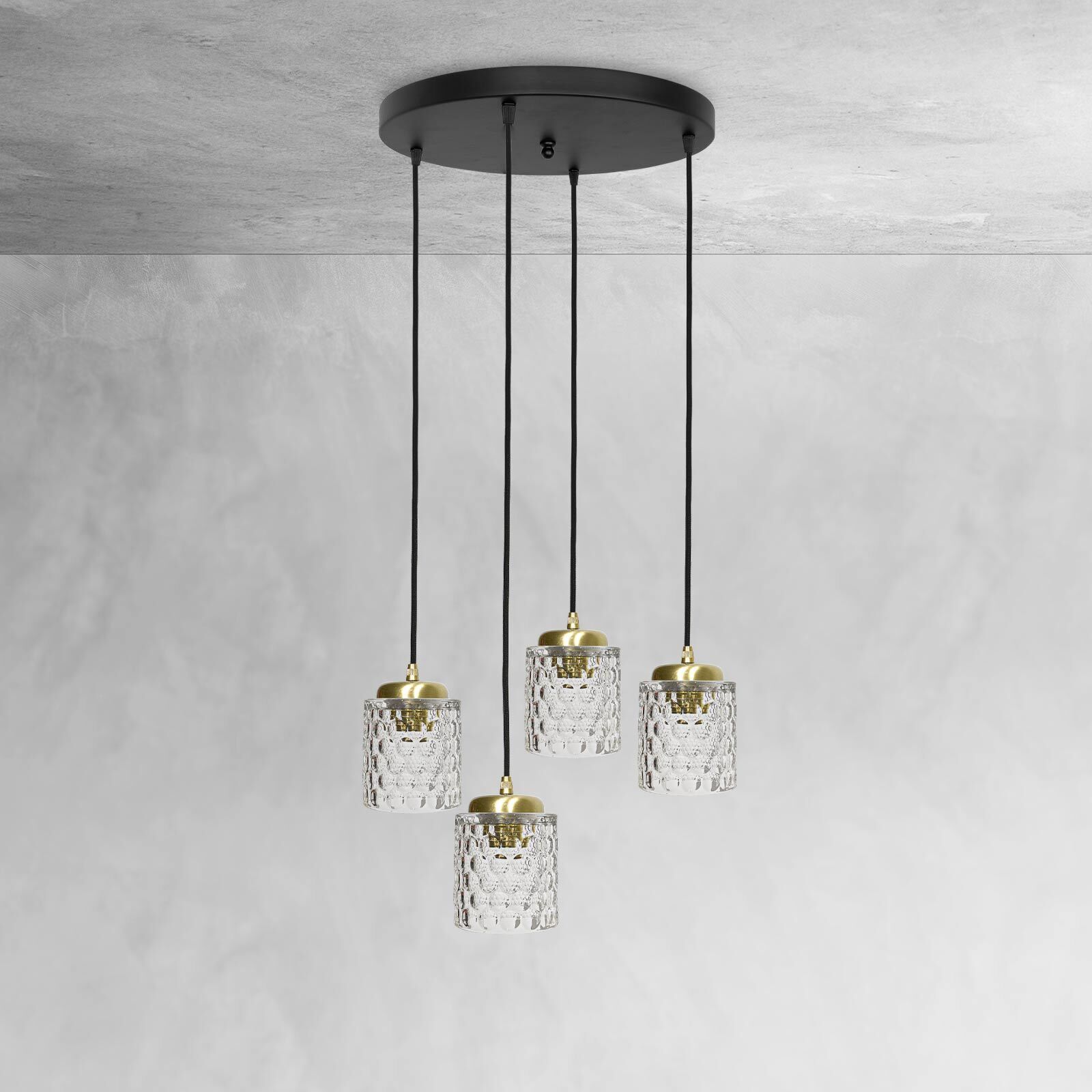 Lampe à suspendre laiton fer verre Ø 49 cm rond 4x E27 salle à manger Leuchter, Lampe, Deckenleuchte