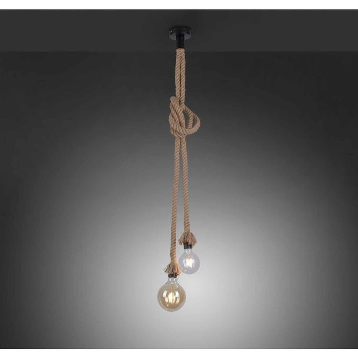 Suspension vintage E27 2 flammes Ø10 cm corde tau