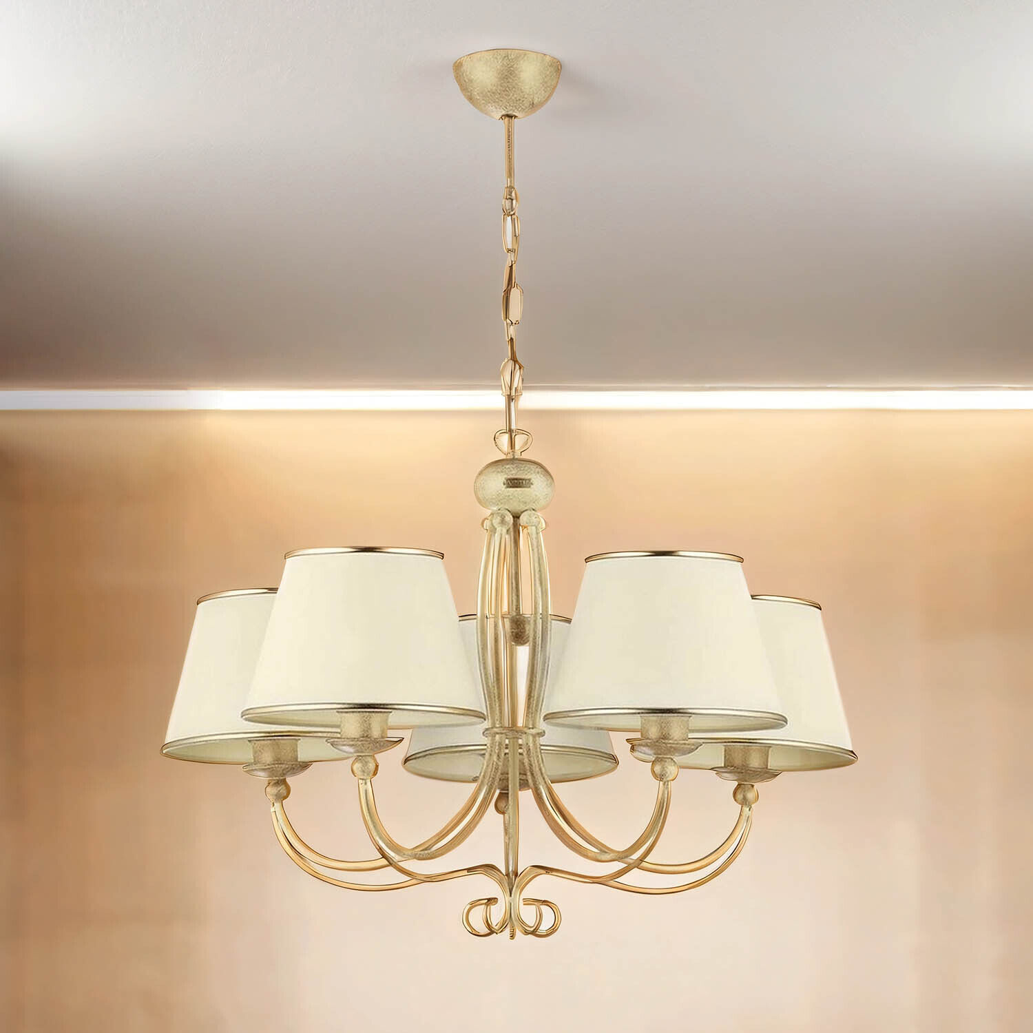 Lustre en or shabby blanc BERTHA Table de salle à manger Leuchter, Lampe, Leuchte