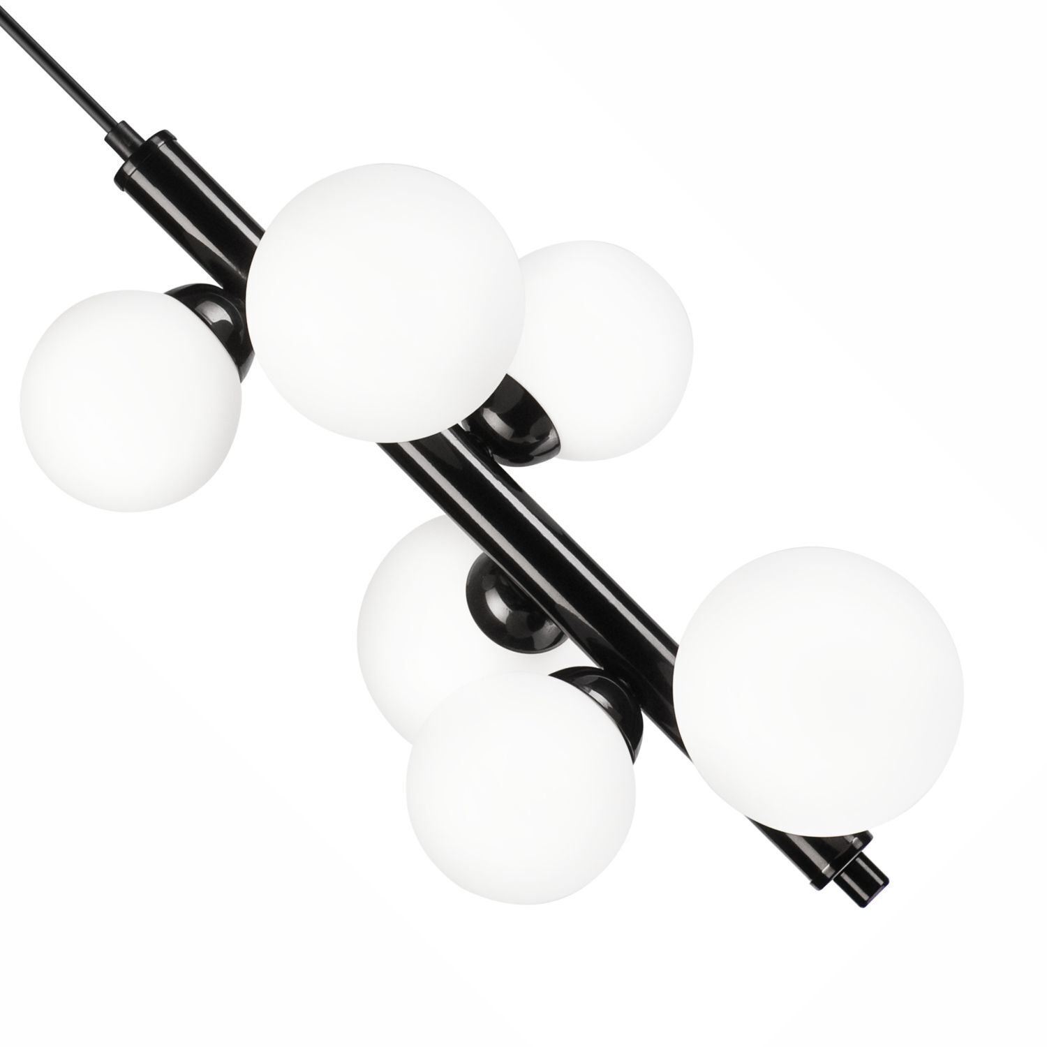 Lampe à suspendre verre métal noir blanc 6 flammes E27 Moderne