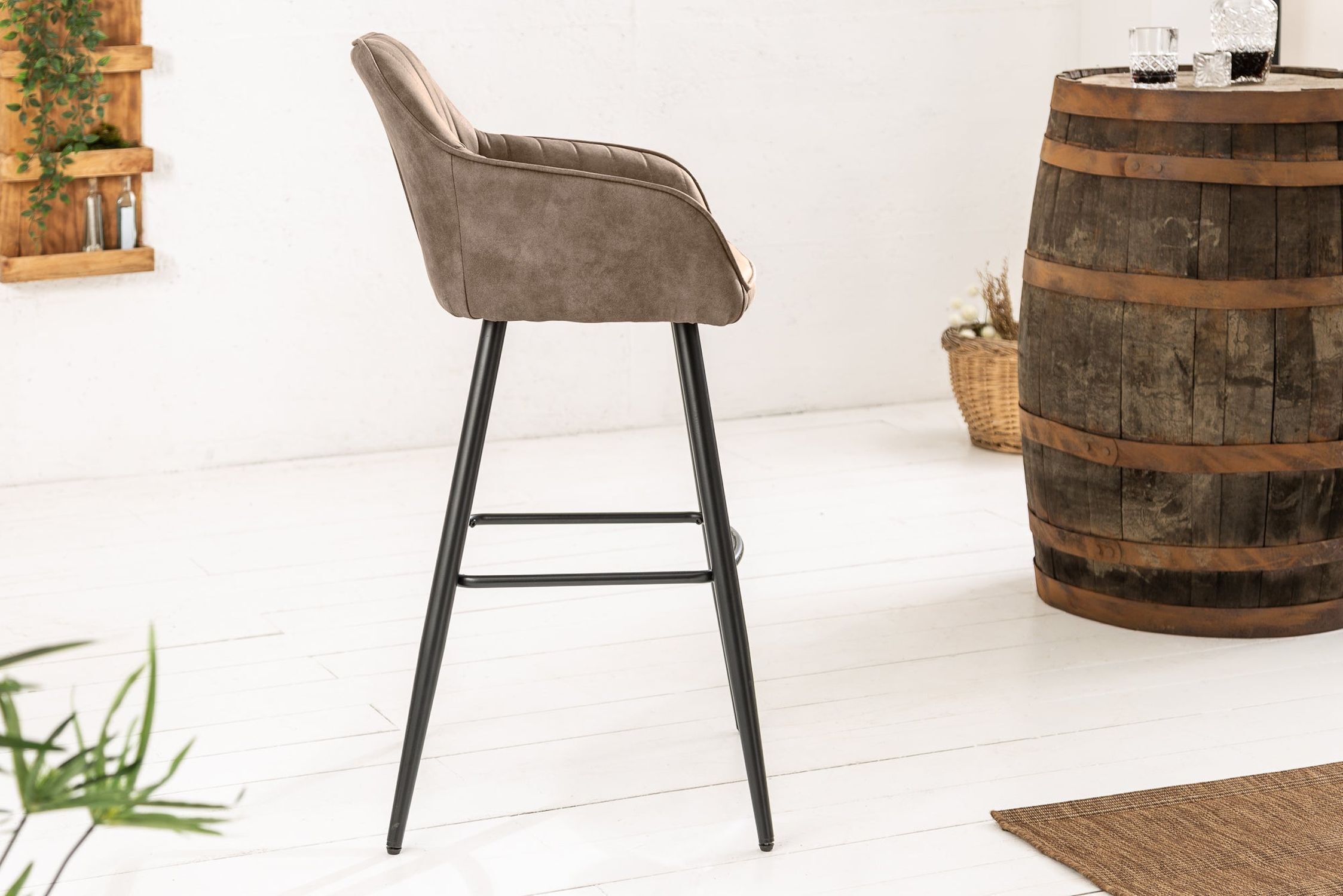 Tabouret de bar avec dossier Tissu Métal Taupe Noir Moderne Drinnen, Innenarchitektur, Mobiliar, Stuhl