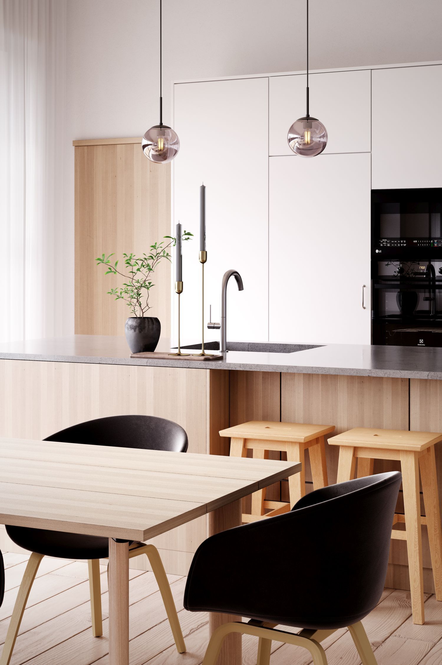 Suspension Abat-jour sphérique verre fumé 18 cm de large E27 Retro Drinnen, Innenarchitektur, Esstisch, Tisch, Esszimmer