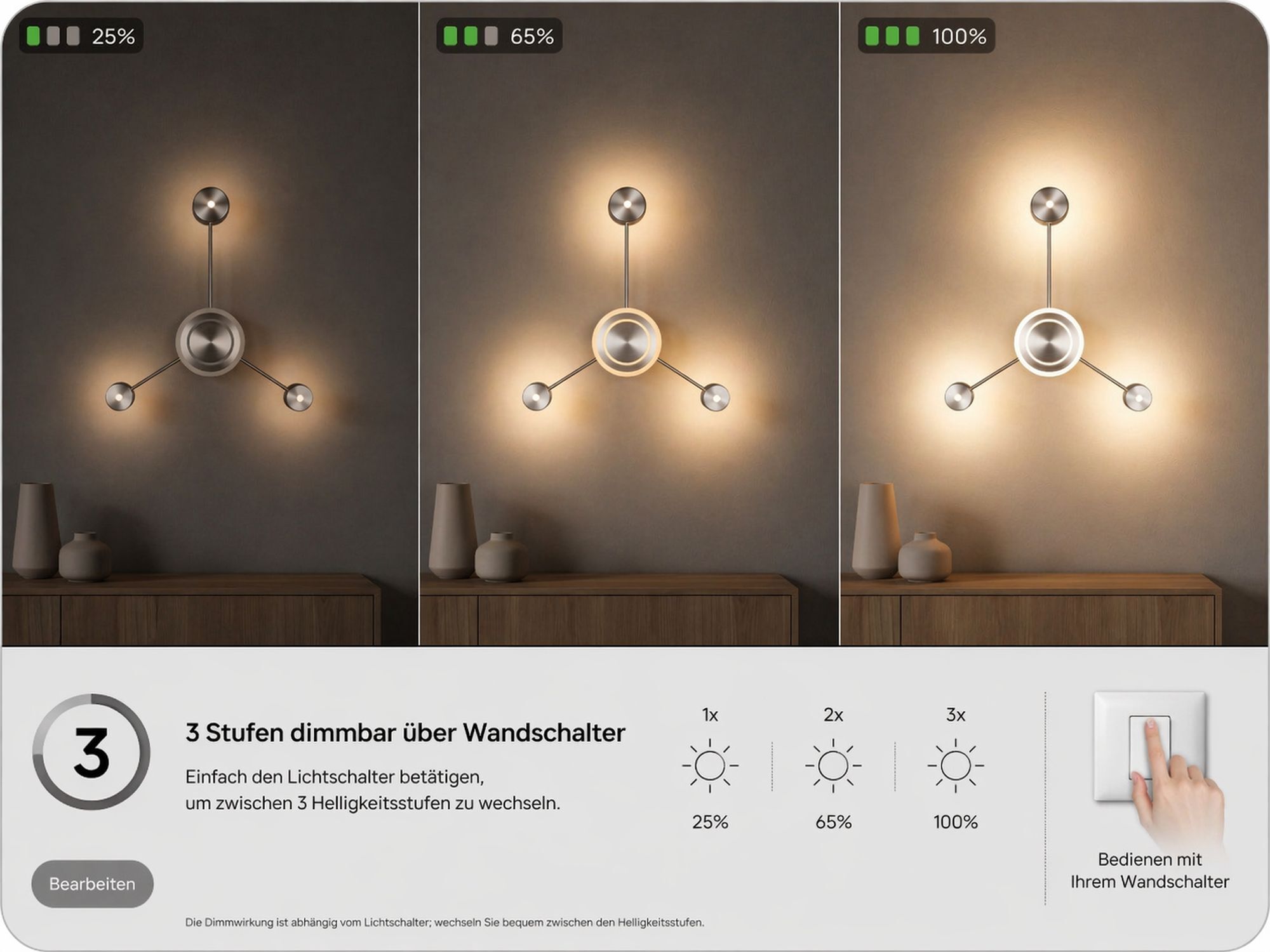 wandleuchte, deckenleuchte, dreiviertel-kugel, metall, warmweiße beleuchtung