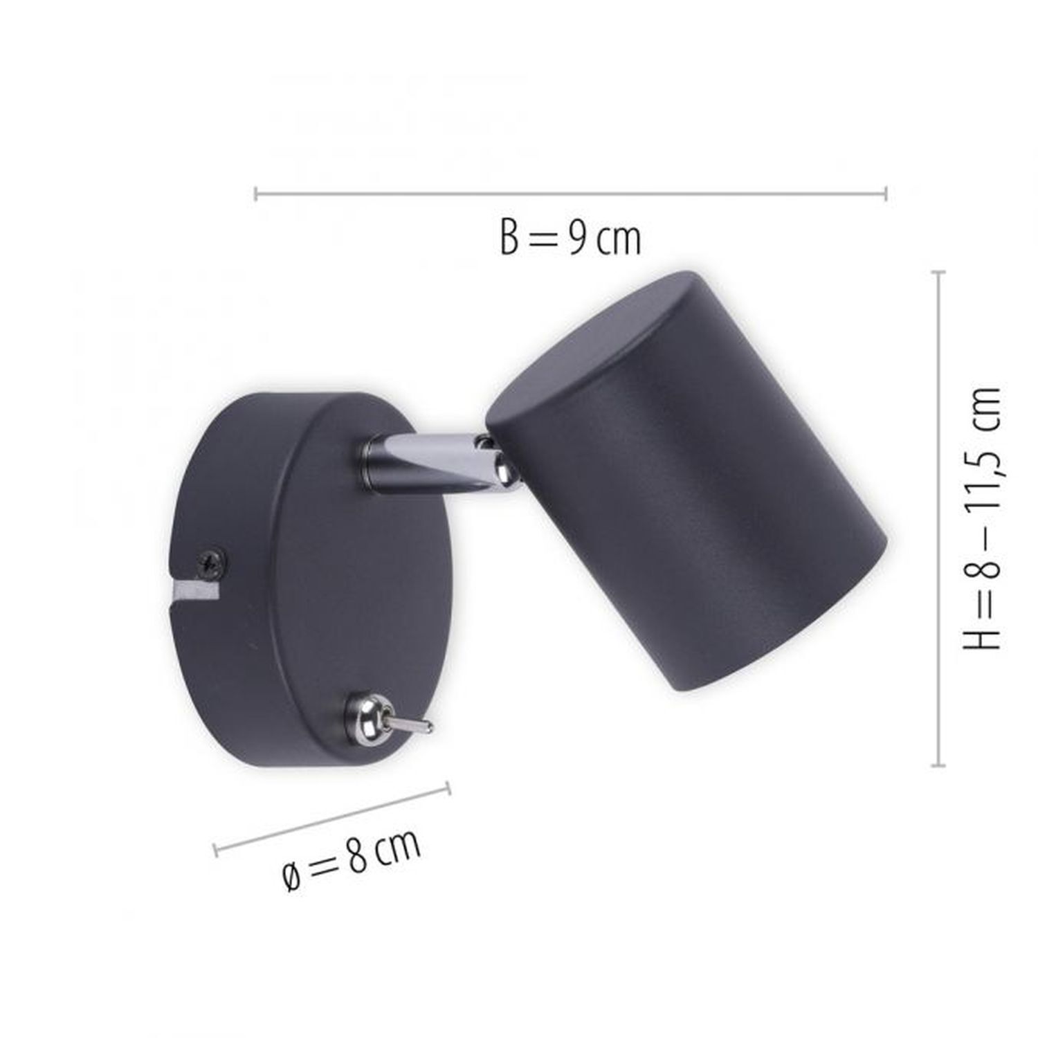 Beweglicher Wandstrahler Schwarz Schalter GU10 T:12 cm Beweglicher Wandstrahler Schwarz Schalter GU10 T:12 cm