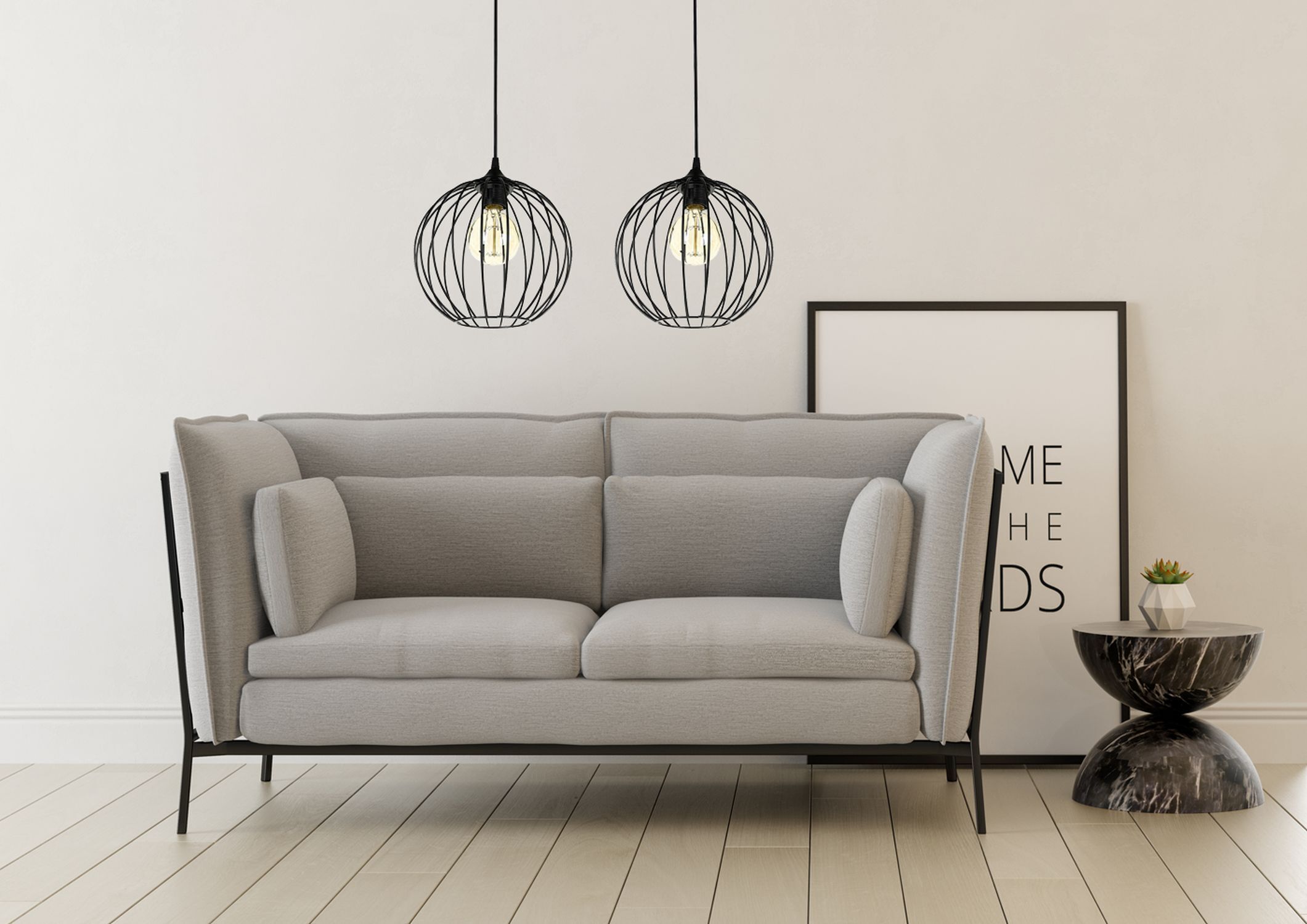 Suspension E27 noir métal 2 flammes L:60 cm