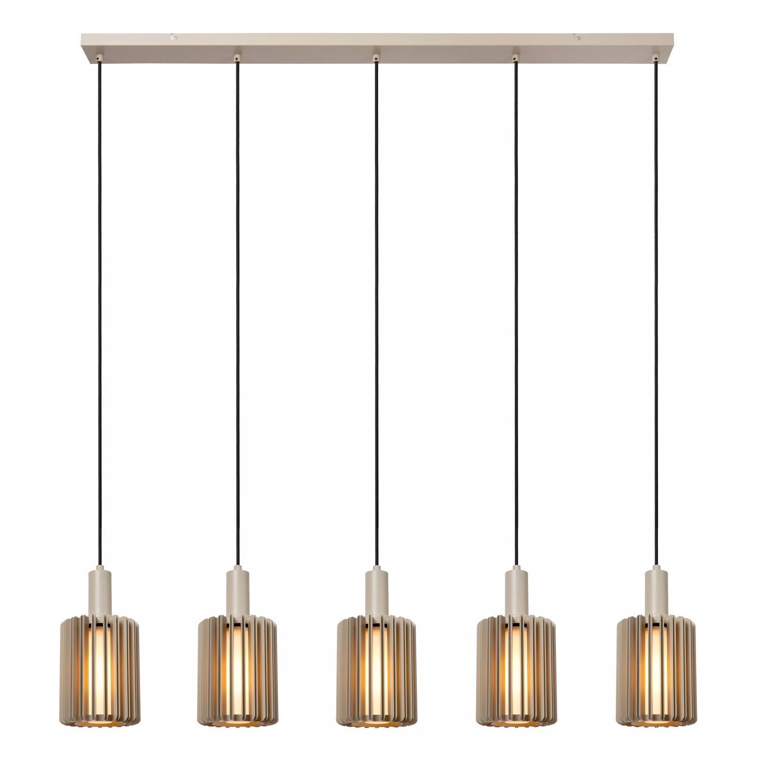 Lange Hängelampe Glas Aluminium Taupe L:164 cm 5-flmg Lampe, Kronleuchter, Leuchte