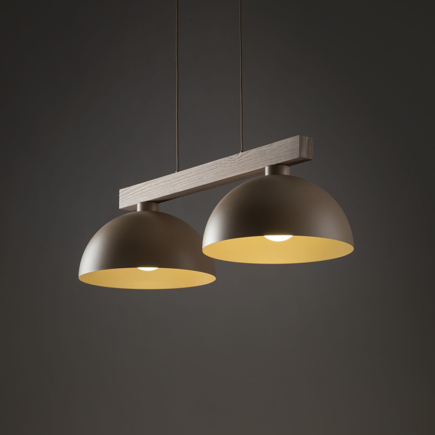Pendelleuchte Metall Holz 83 cm Beige E27 2-flammig hängelampe, pendelleuchte, doppel-lampe, holzoptik, eckig-italo