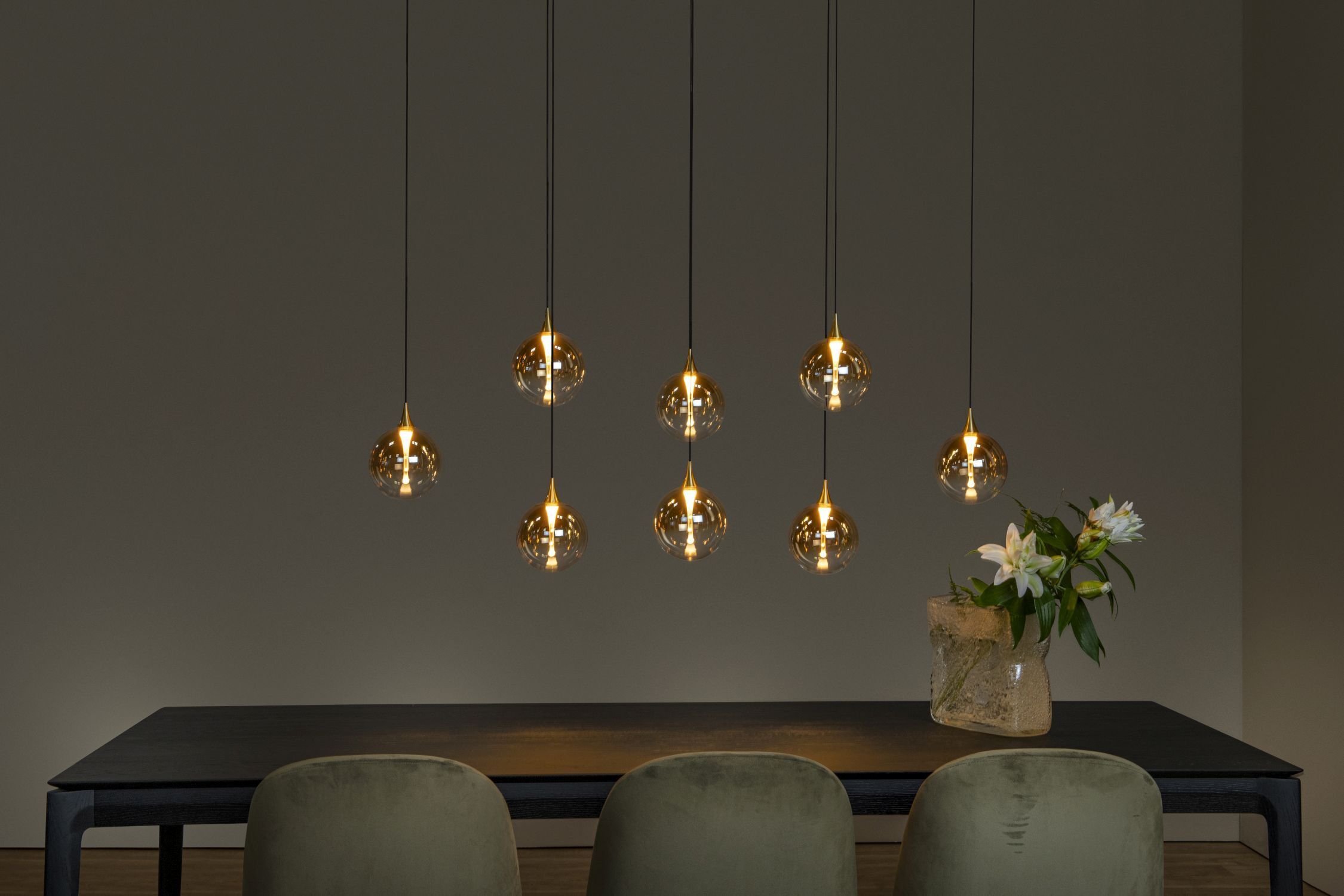 LED Hängelampe Bernstein 8-flammig 2700 K L:140 cm Hängeleuchte, Pendelleuchte, Glühbirnen, Tischlampe, Vasenarrangement