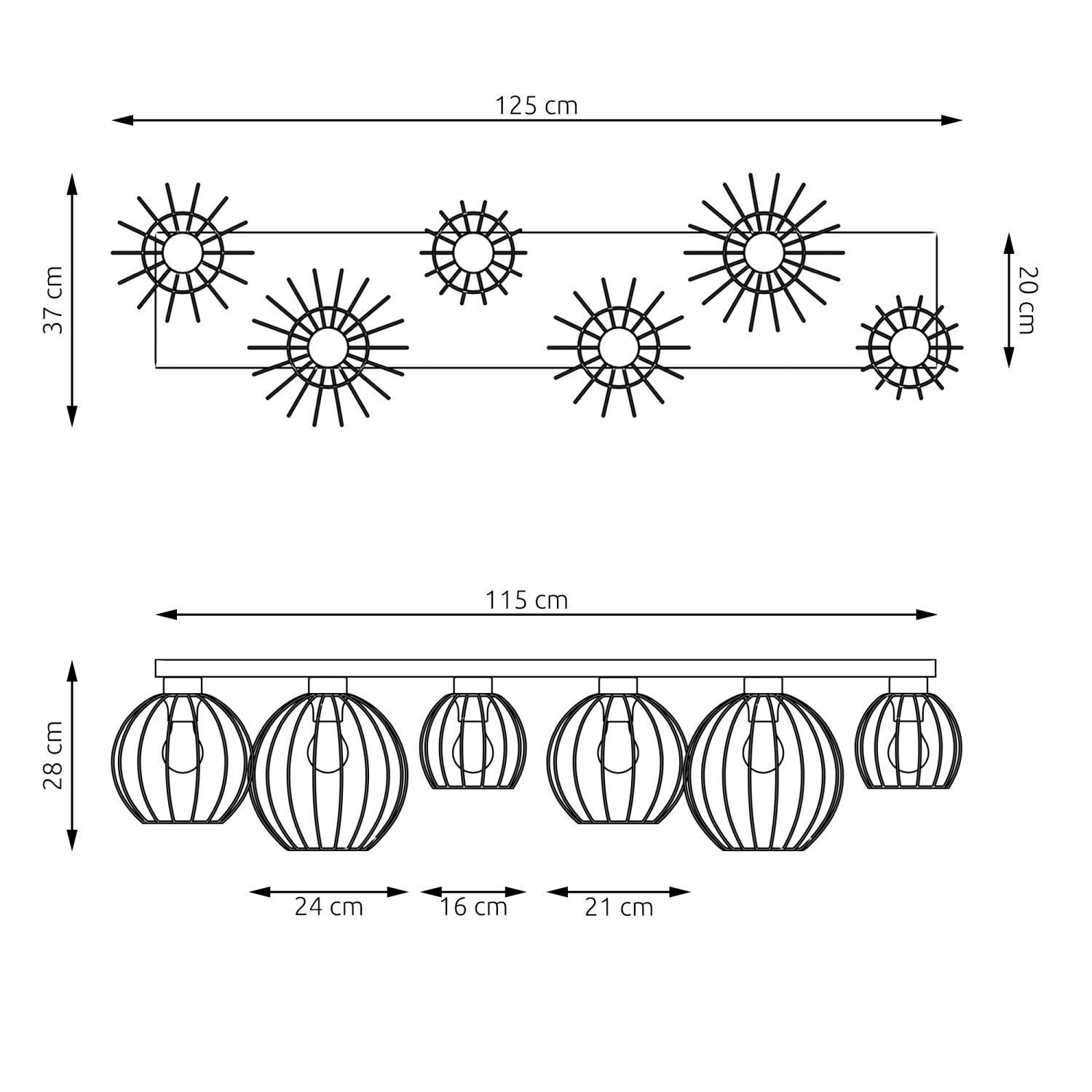 Deckenleuchte Schwarz Draht E27 6-flammig 115 cm Retro deckenleuchte, pendelleuchte, luster, metall, lampe