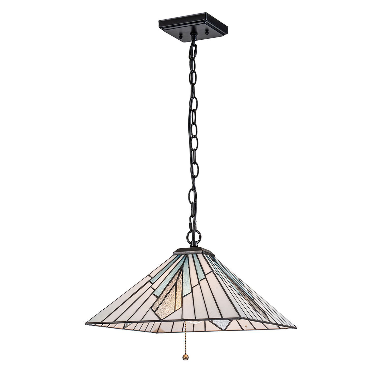 Suspension style Tiffany Interrupteur à tirette L : 38 cm Verre Métal Lampe