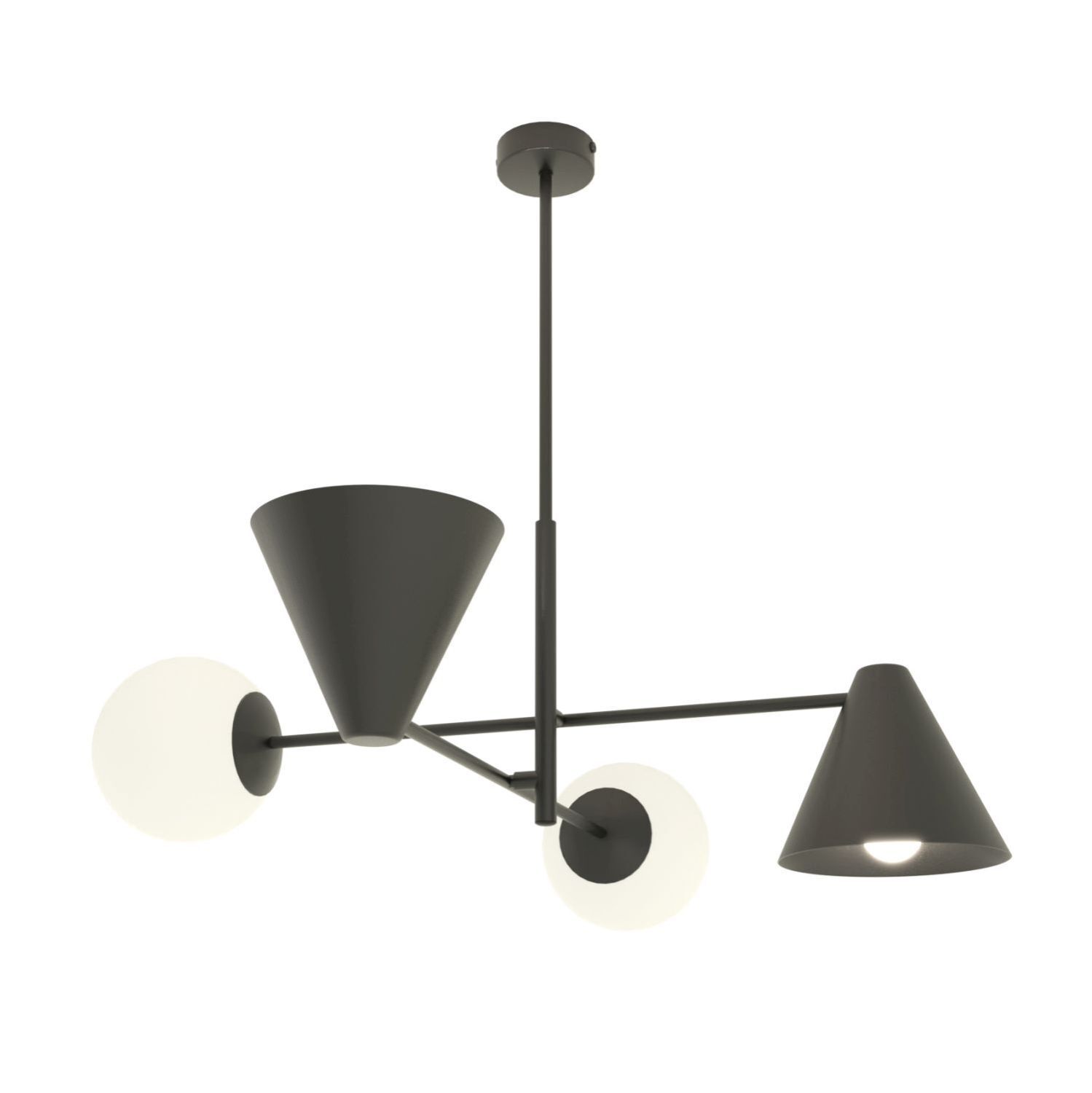 Plafonnier noir métal verre L:70 cm E14 faible éblouissement