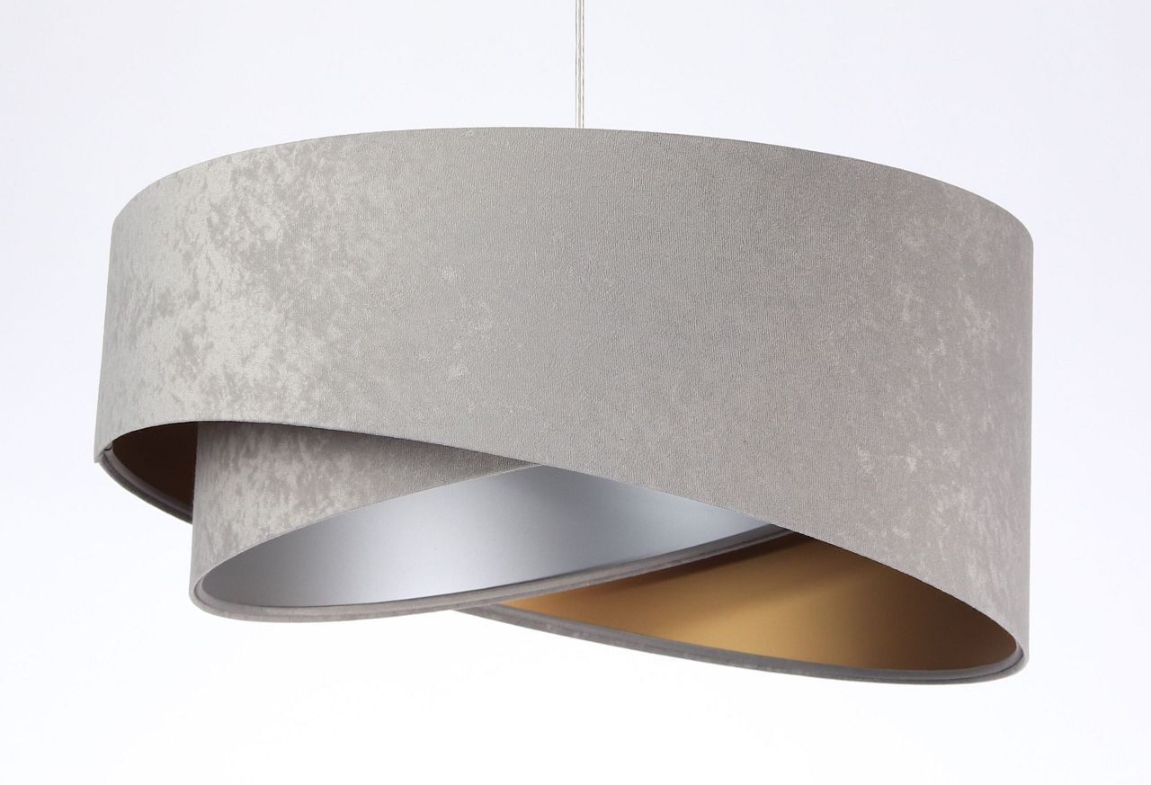 Lampe à suspendre ronde E27 D : 50 cm Gris Or Argent Abat-jour en tissu