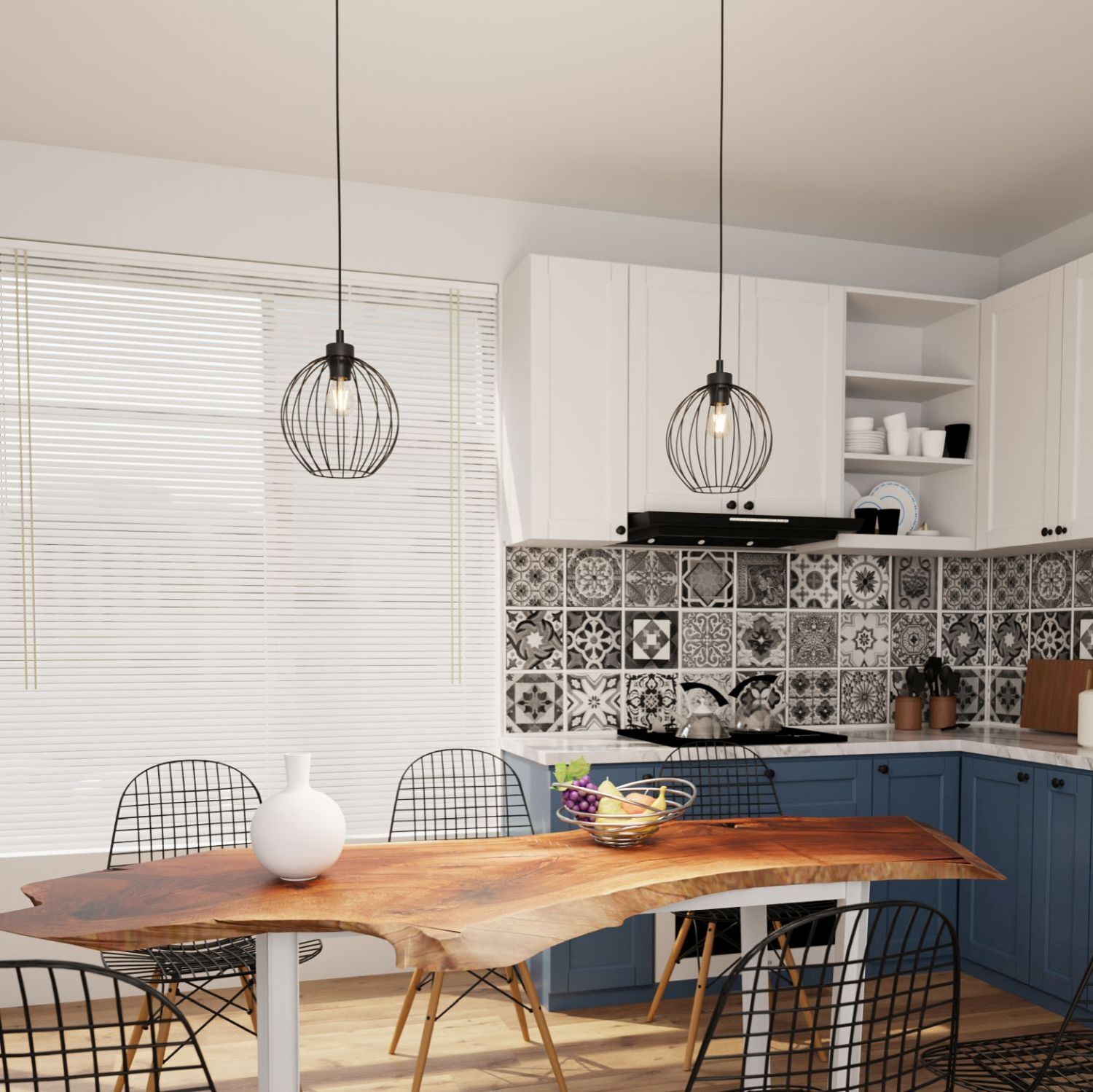 Lampe à suspendre ronde noire métal E27 Ø24 cm Abat-jour filaire Innenarchitektur, Esszimmer, Esstisch, Tisch, Küche