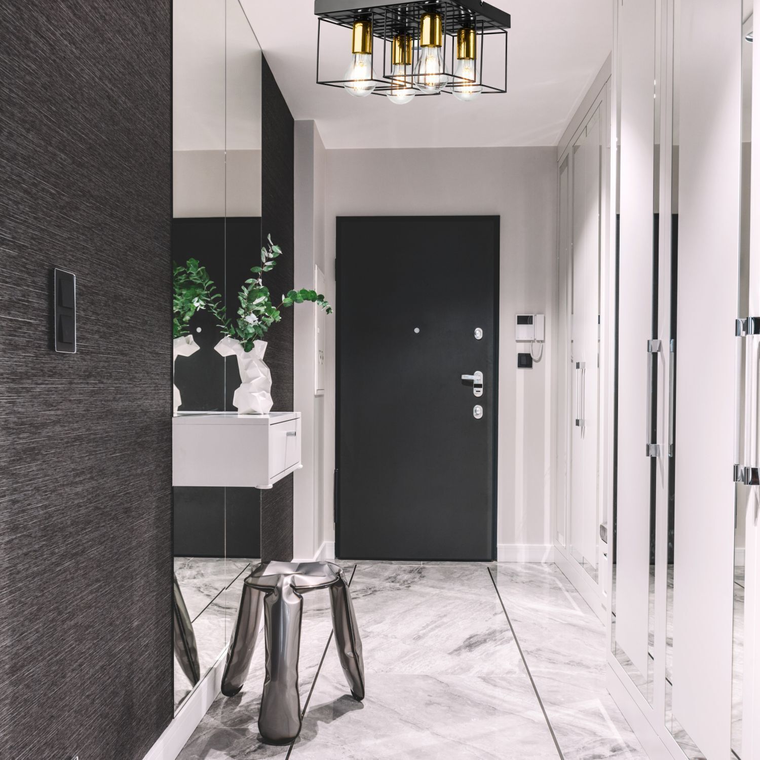 Deckenleuchte Metall Schwarz Gold B: 30 cm 4x E27 Modern Drinnen, Innenarchitektur, Fußboden, Foyer, Person