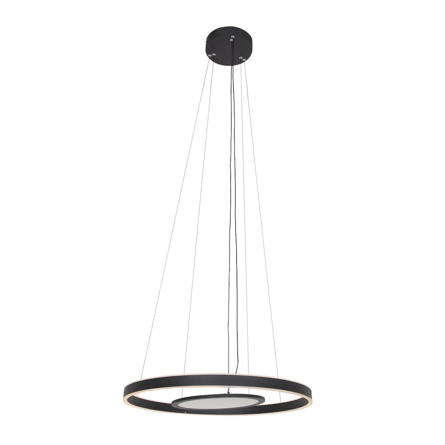 Lampe LED à suspendre noire Ø60 cm ronde 2700 K anneau plaque