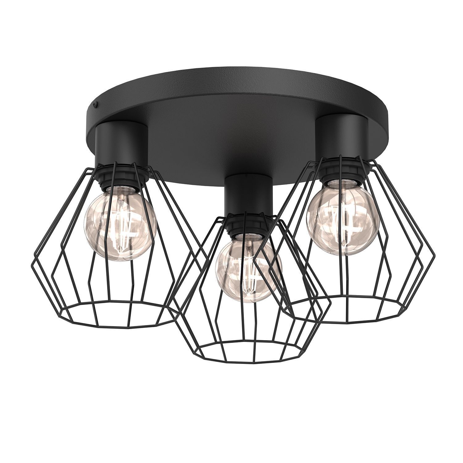 Plafonnier 3 flammes fil métal noir Ø43 cm rond
